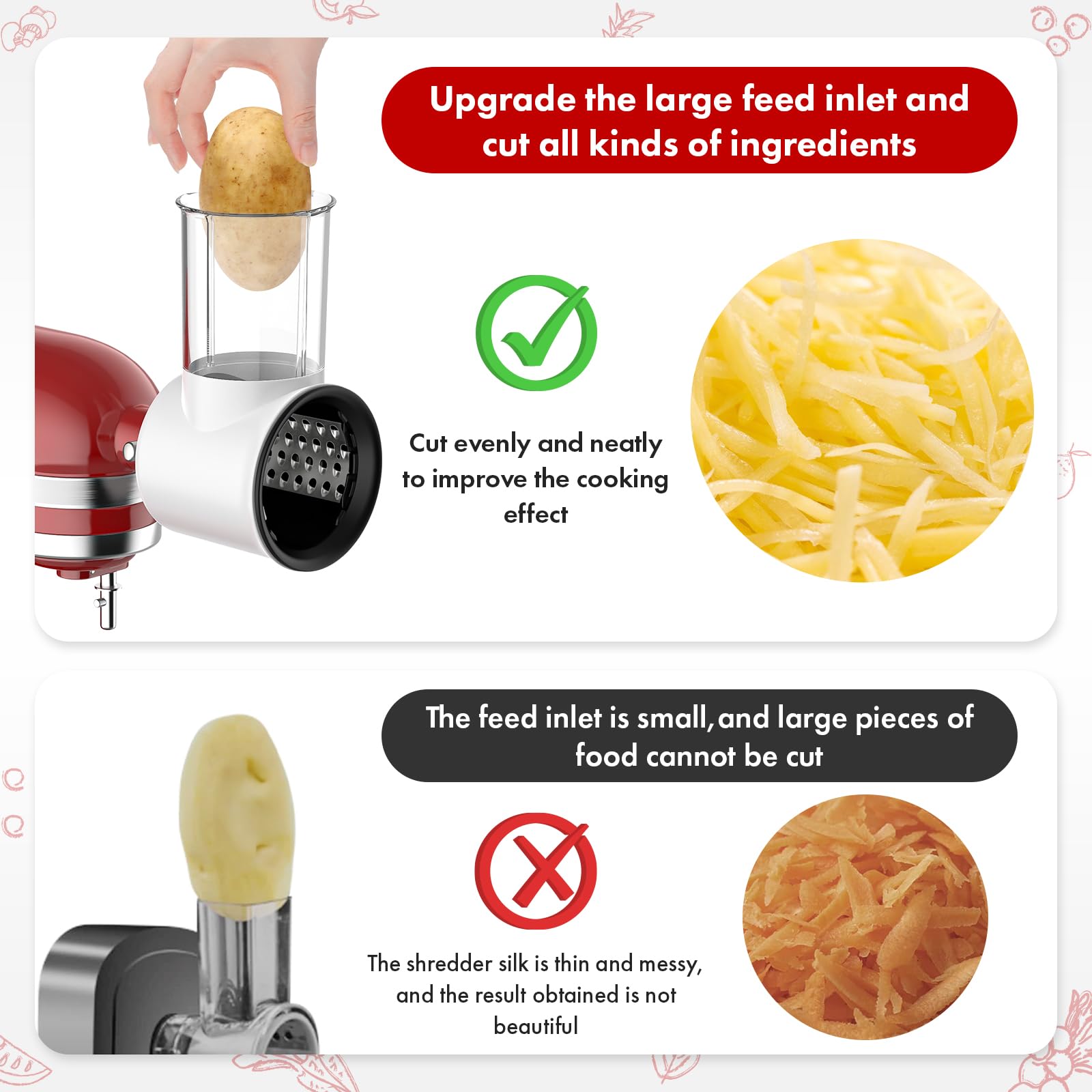 Gvode Slicer Shredder Attachment For Kitchenaid Stand Mixer, Cheese Grater Attachment For Kitchenaid With 5 Blades, Large Feed C