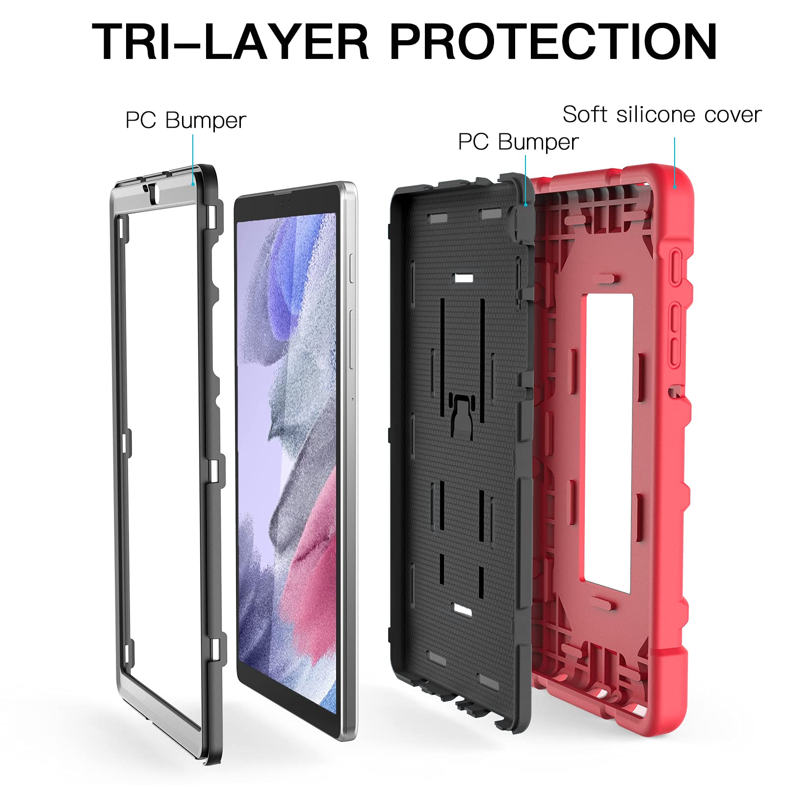 Azzsy Tablet Case For Samsung Galaxy Tab A7 Lite 8.7 Inch 2021 (Sm T220/T225), Heavy Duty Shockproof Rugged Protective Case, Red