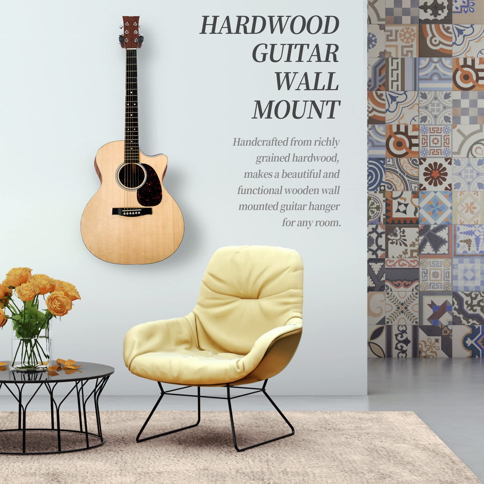 Guitar Wall Mount 2 Pack Wood Guitar Hanger For Safe Storage And Display Sturdy Wall Hanger For Acoustic Electric Guitar Bass Ba
