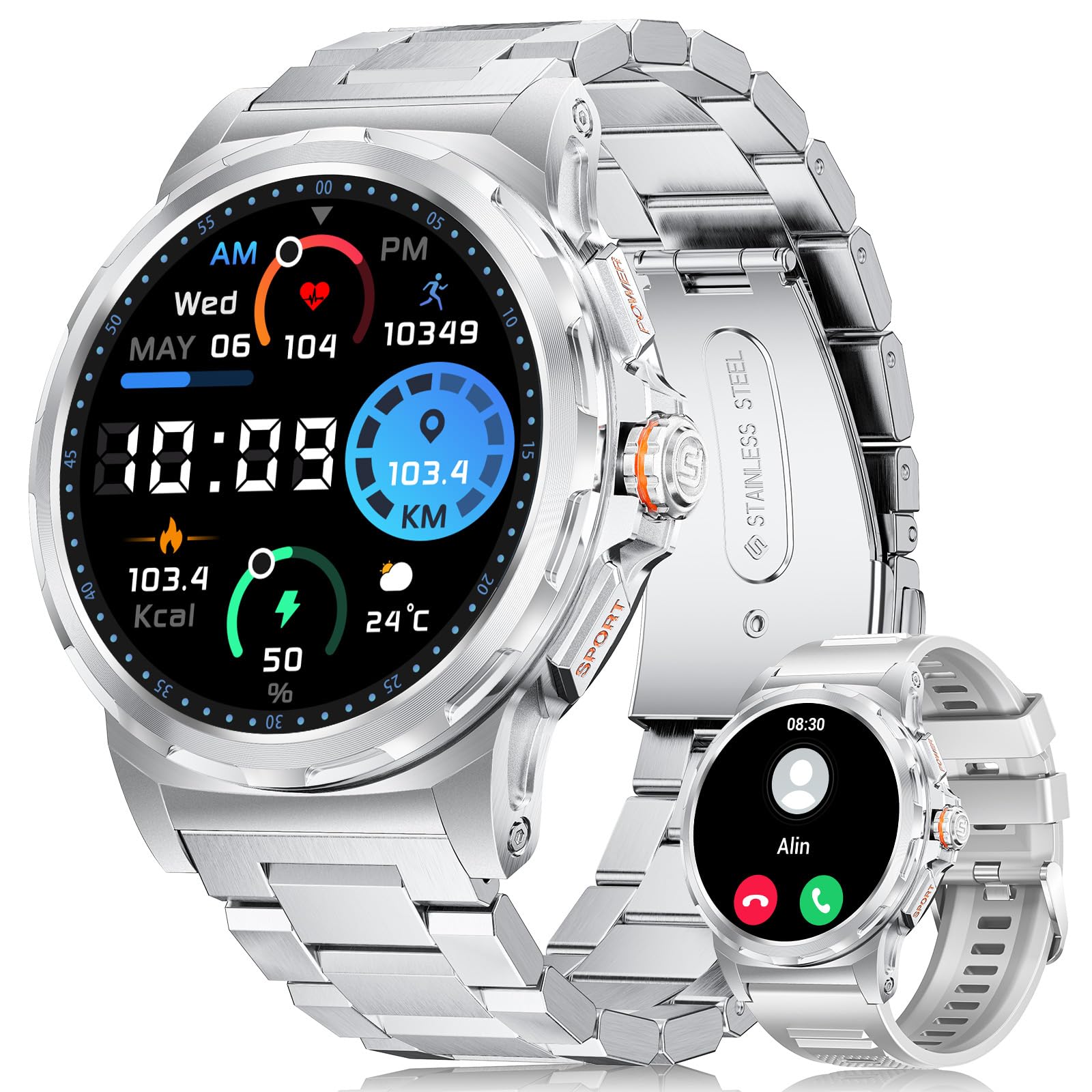 Military Smart Watch For Men(Answer/Dial Calls),1.46 ' ' Amoled Touchscreen/120 Sports Modes/5Atm Waterproof Fitness Watch With 