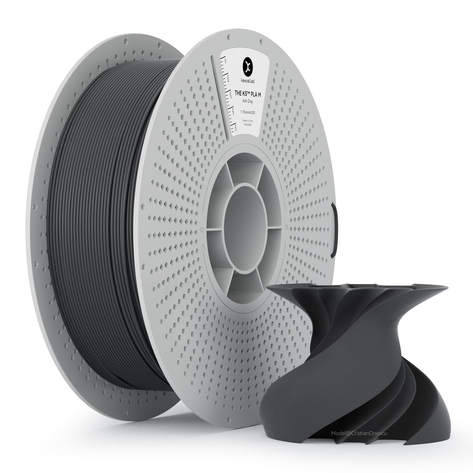 kexcelled Matte PLA Filament 1.75mm,Matte Ash Charcoal Gray PLA 3D Printer Filament 1kg Reusable Spool (2.2lbs) with +/-0.03mm A