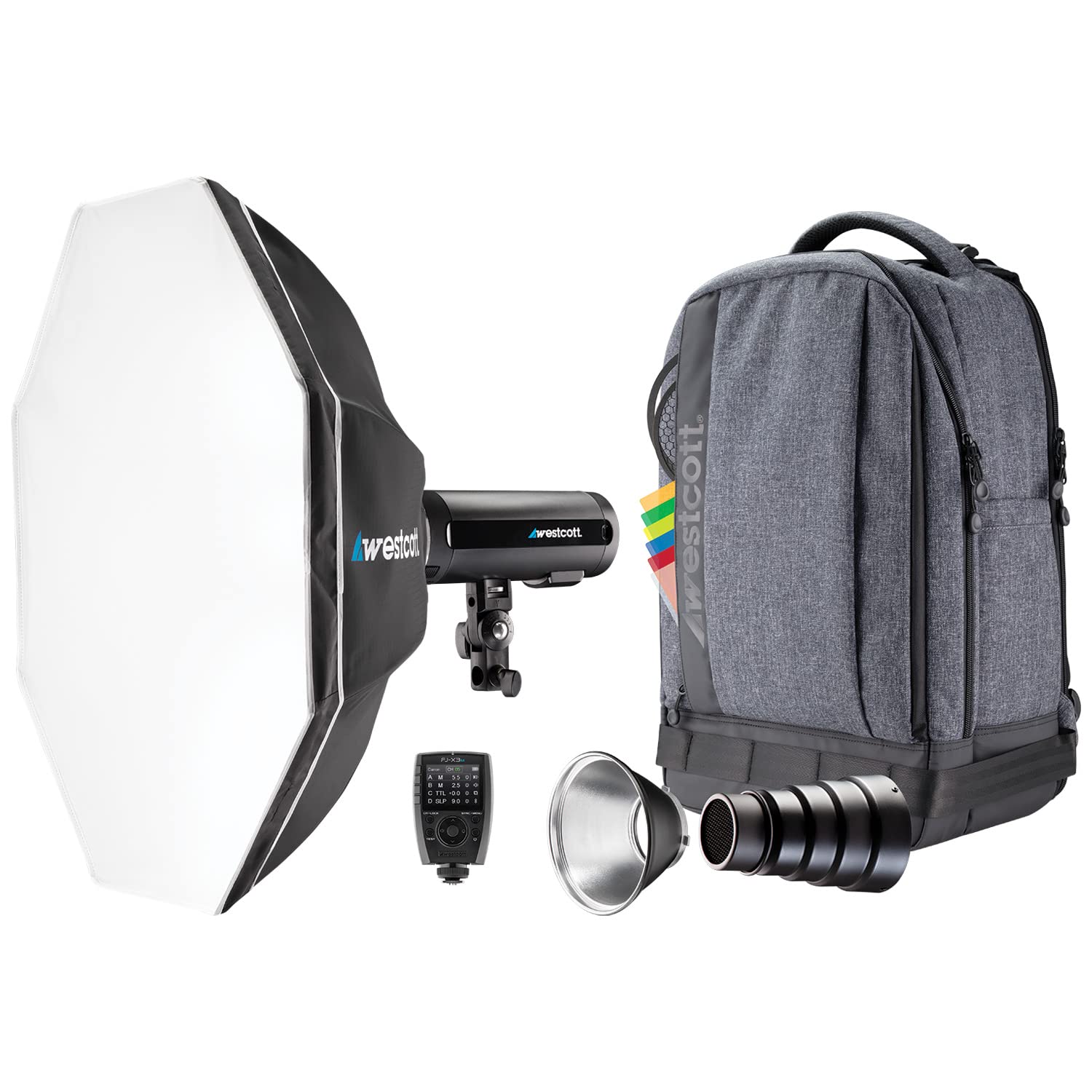 Westcott FJ200 Strobe 1-Light Backpack Kit with FJ-X3 M Universal Wireless Trigger - Portable Photography Lighting Kit with 24 R
