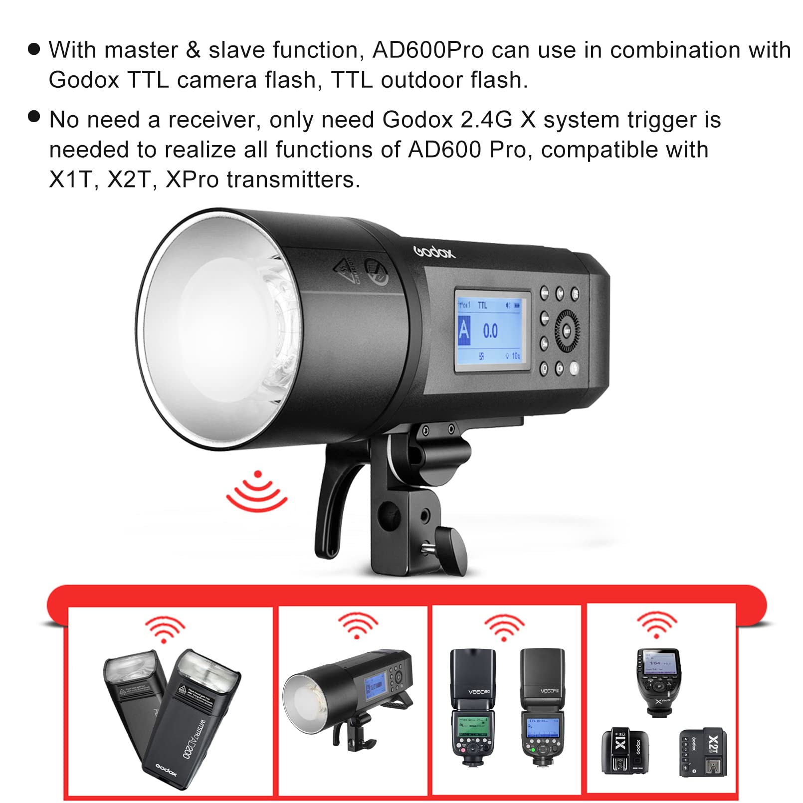 Godox Ad600 Pro Ad600Pro Outdoor Flash Strobe Light, 2.4G 600Ws Ttl Studio Flash Monolight, Powerful Li Ion Battery 1/8000S Hss