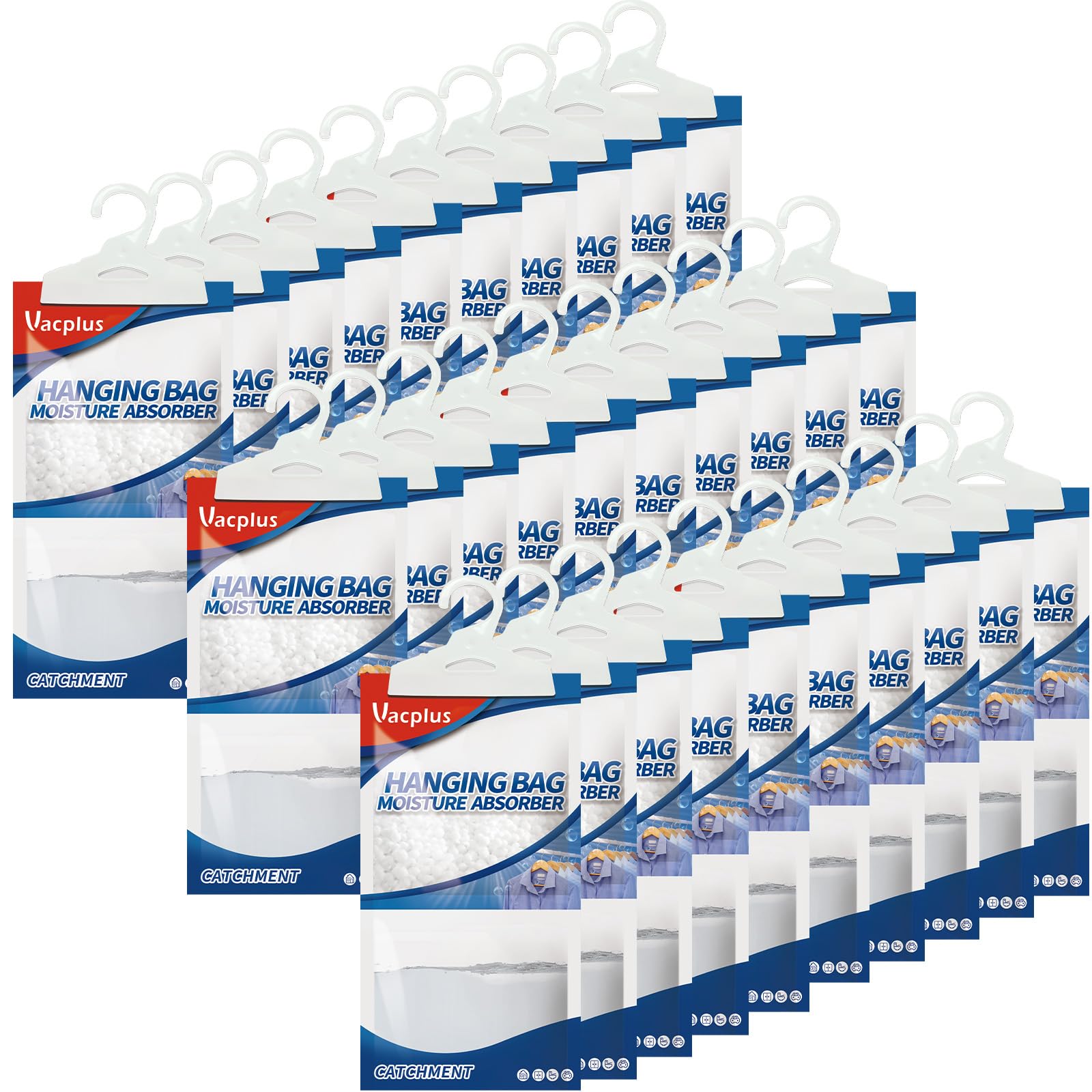 Vacplus Moisture Absorbers Packets, Fragrance Free 30 Pack, Humidity Packs, Dessicant Packets, Hanging Closet Dehumidifier Bags,