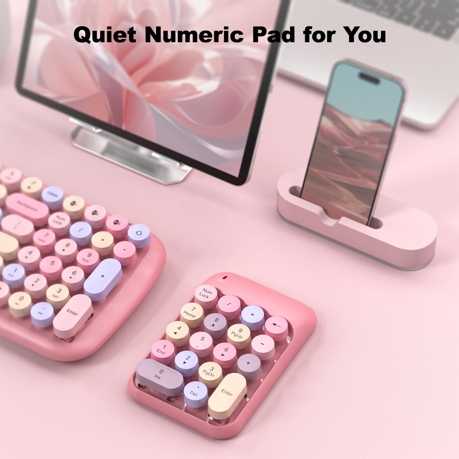 Mofii Wireless Number Pads   Pink Numeric Keypad 18 Keys Usb 2.4G Round Keycap Colorful Extensions Keypads, Financial Accounting