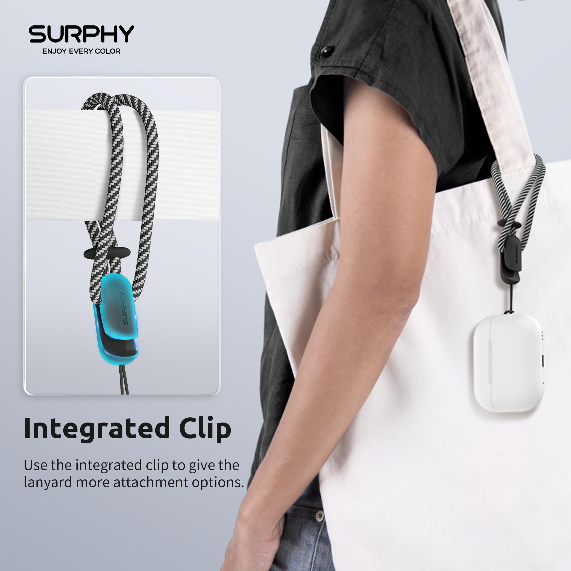 Surphy 2 Pack Lanyard, Phone Strap, Adjustable Phone Lanyard With Two Color Braided, Wrist Strap For Airpods, Camera (Black & Gr