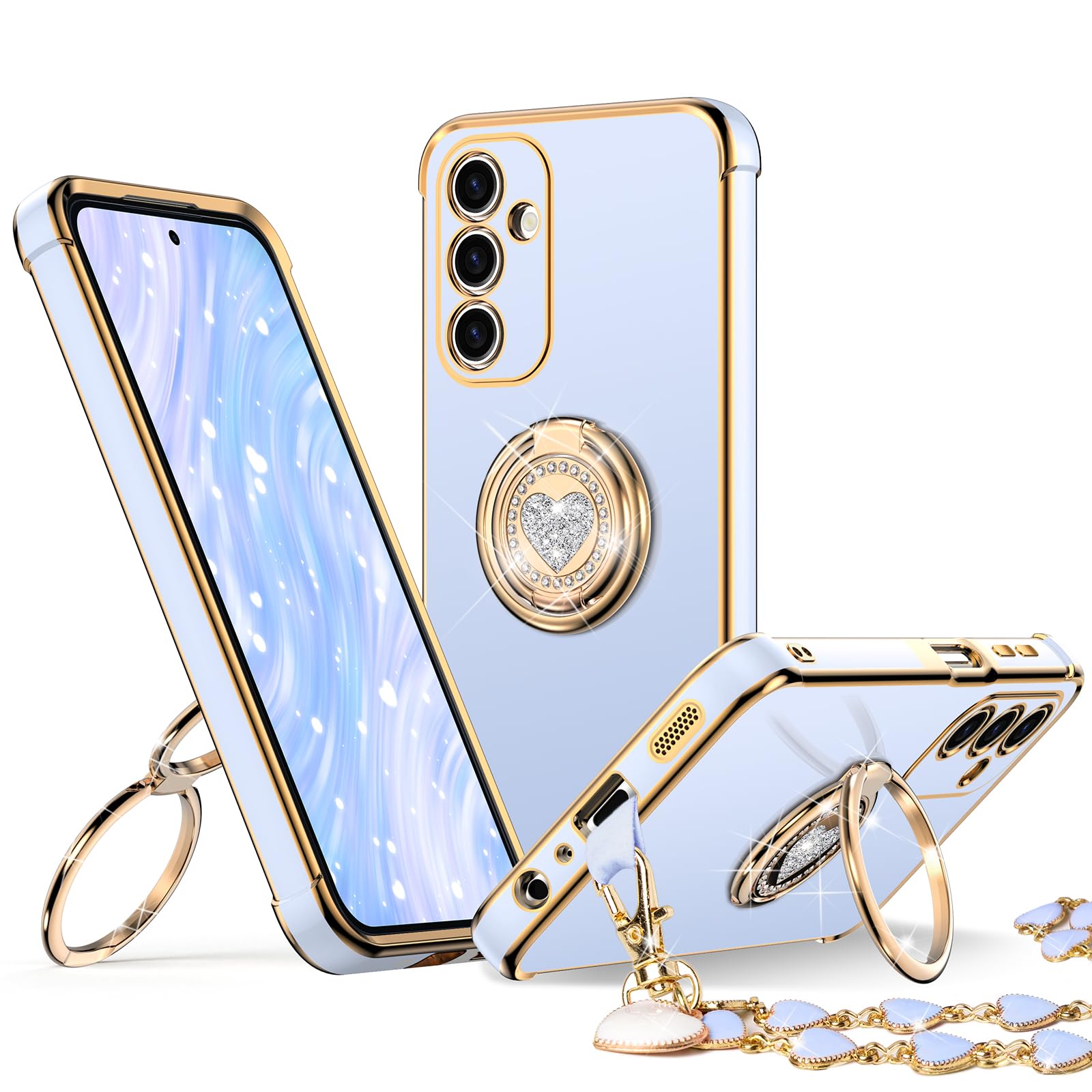 Xyz For Galaxy A35 5G Case With Stand, Samsung A35 Phone Case With Double Ring, Women Girls Bling Luxury Protective Phone Case H