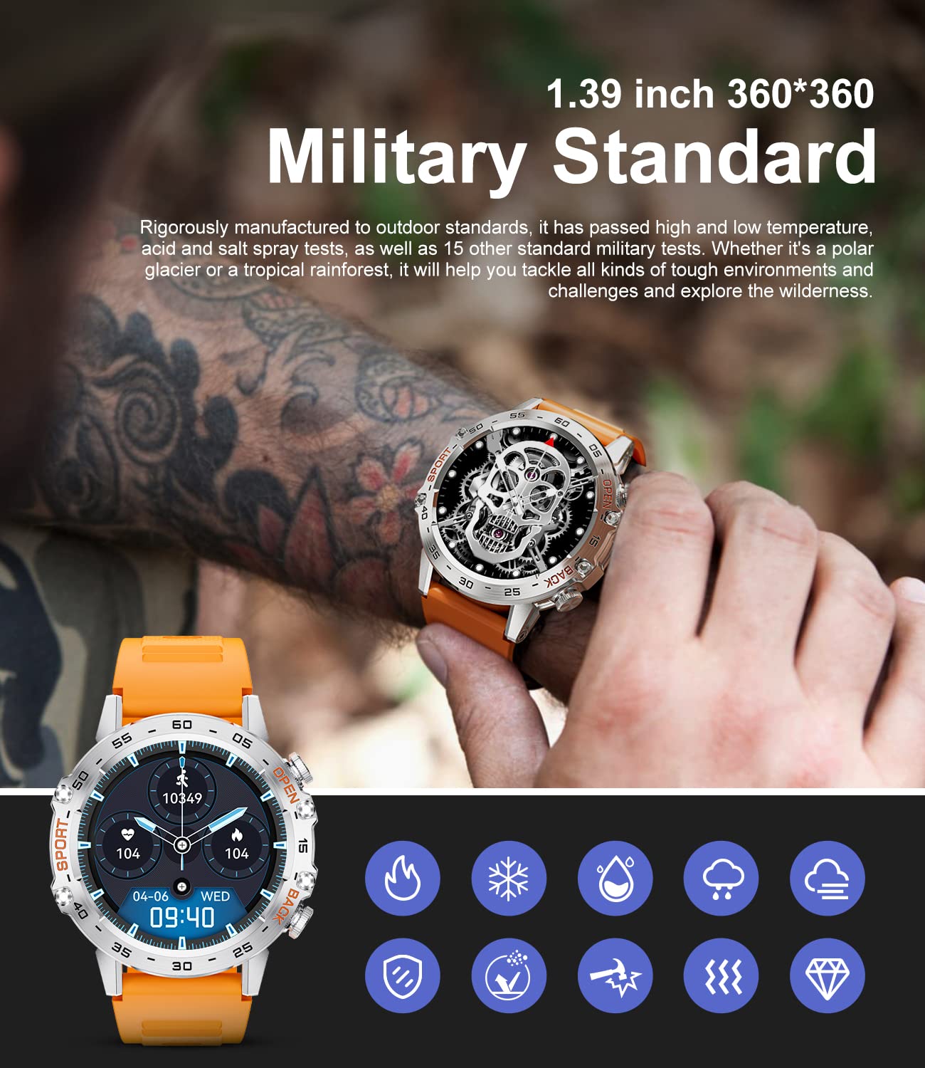 Military Smart Watch For Men(Answer/Dial Calls),100 Sports Modes, 5Atm Waterproof,1.39 ' 'Hd Touchscreen Fitness Watch,With Hear