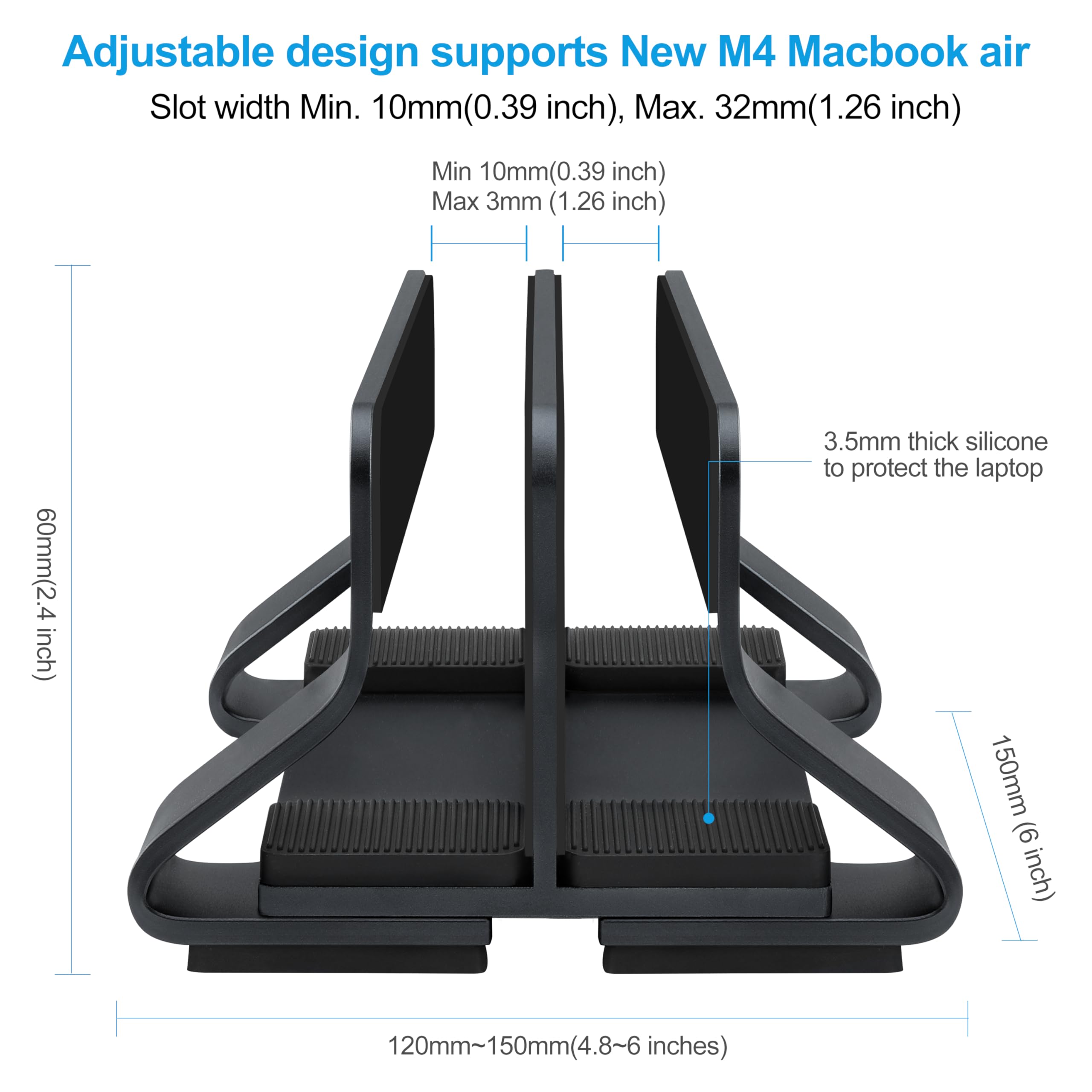 Psitek Aluminum Dual Vertical Laptop Stand Dock Holder, Supports 2 Devices, Adjustable Slot Width 12 36Mm, Space Saving Upright