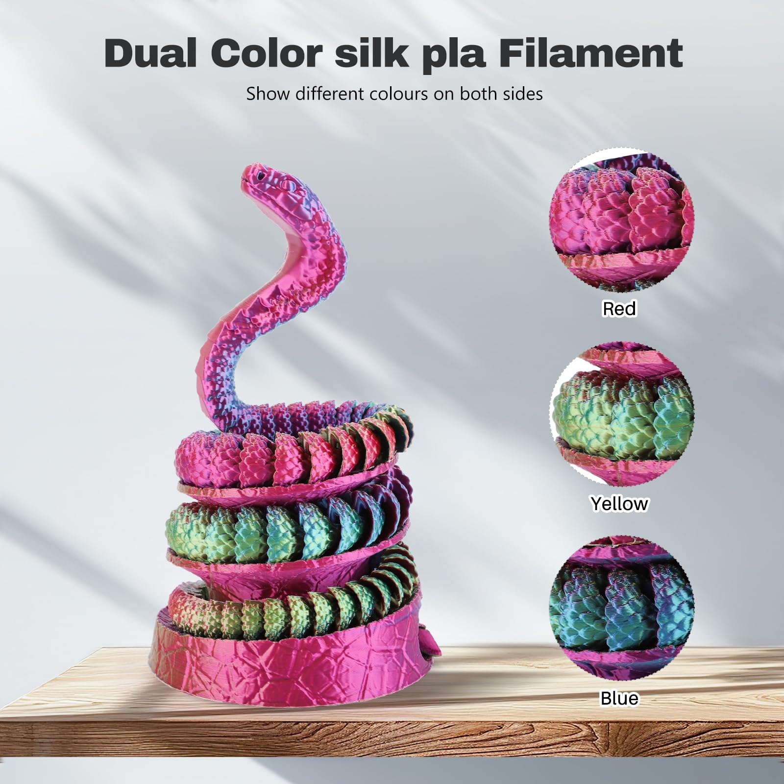 3Dhojor Silk Pla Filament 1.75Mm Red Yellow Blue Triple Color Pla 3D Printer Filament 3 In 1 Coextrusion 1Kg Spool(2.2Lbs) 3D Pr