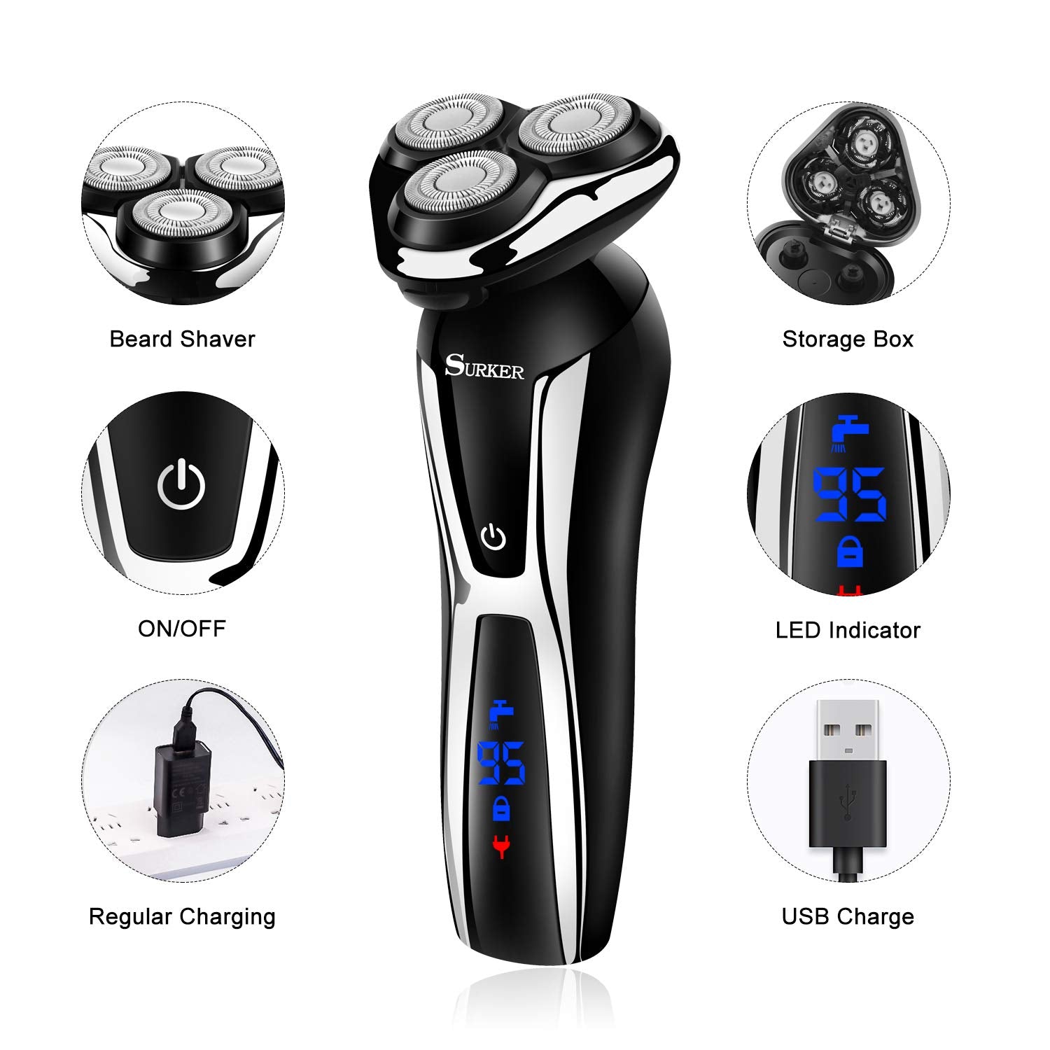 Surker Electric Shaver Razor Cordless Beard Trimmer For Men Nose Hair Trimmer 3 In 1 Trimmer Grooming Kit Plus 1 Facial Cleansin