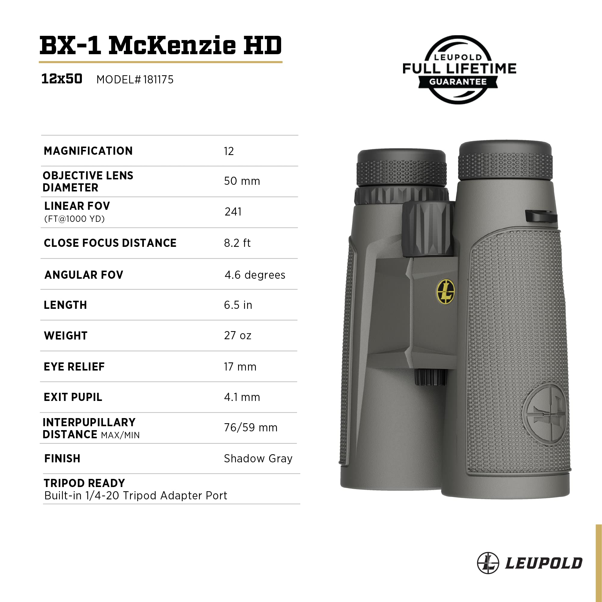 Leupold Bx 1 Mckenzie Hd Binoculars, 12X50Mm (181175)
