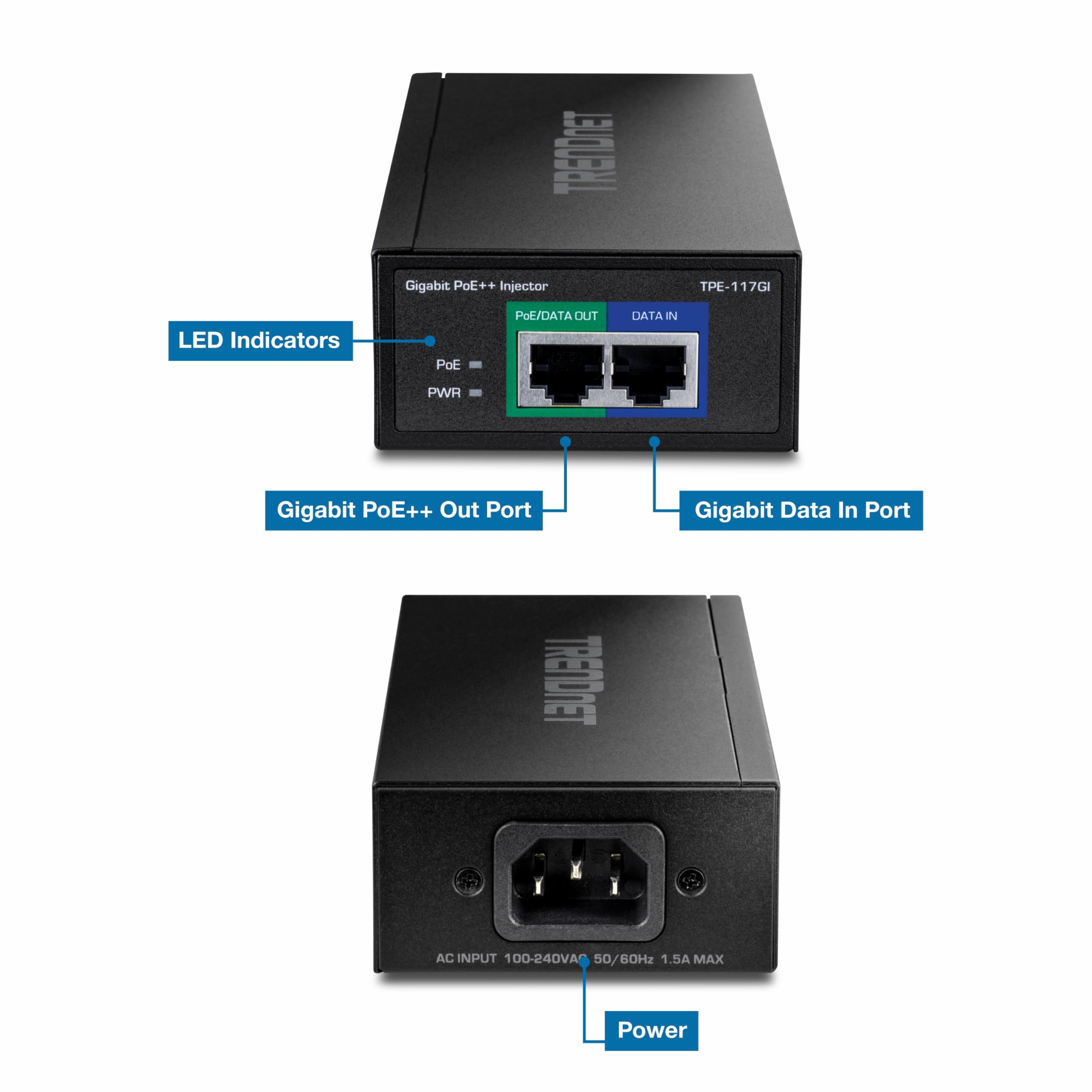 Trendnet Gigabit Poe++ Injector, Supplies Poe (15.4W), Poe+ (30W), Or Poe++ (60W), Network A Poe Device Up To 100M(328 Ft), Supp