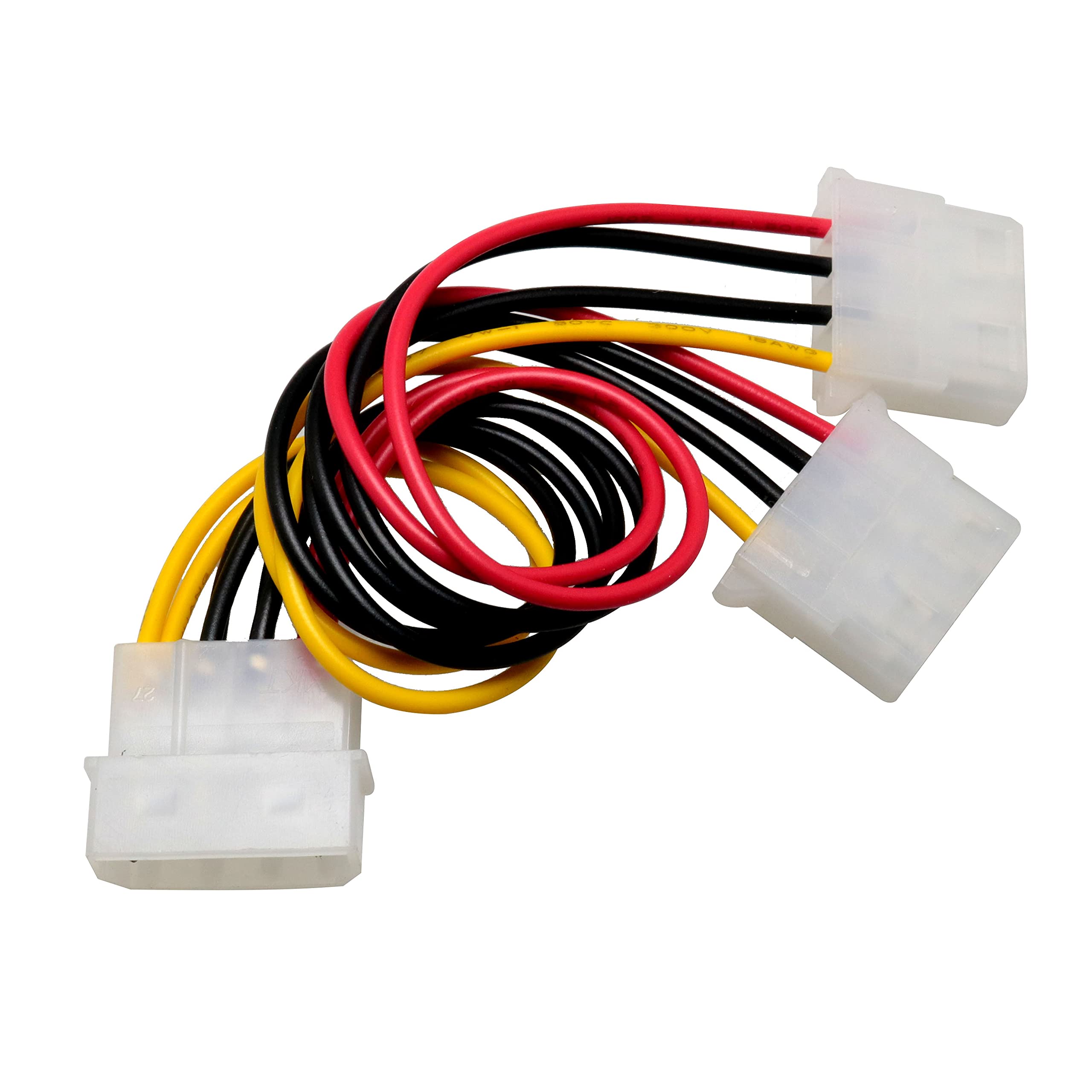 SJZBIN 4-Pin Molex Male to Dual Female Y-Splitter IDE Power Cable 20cm Red Copper (2-Pack)