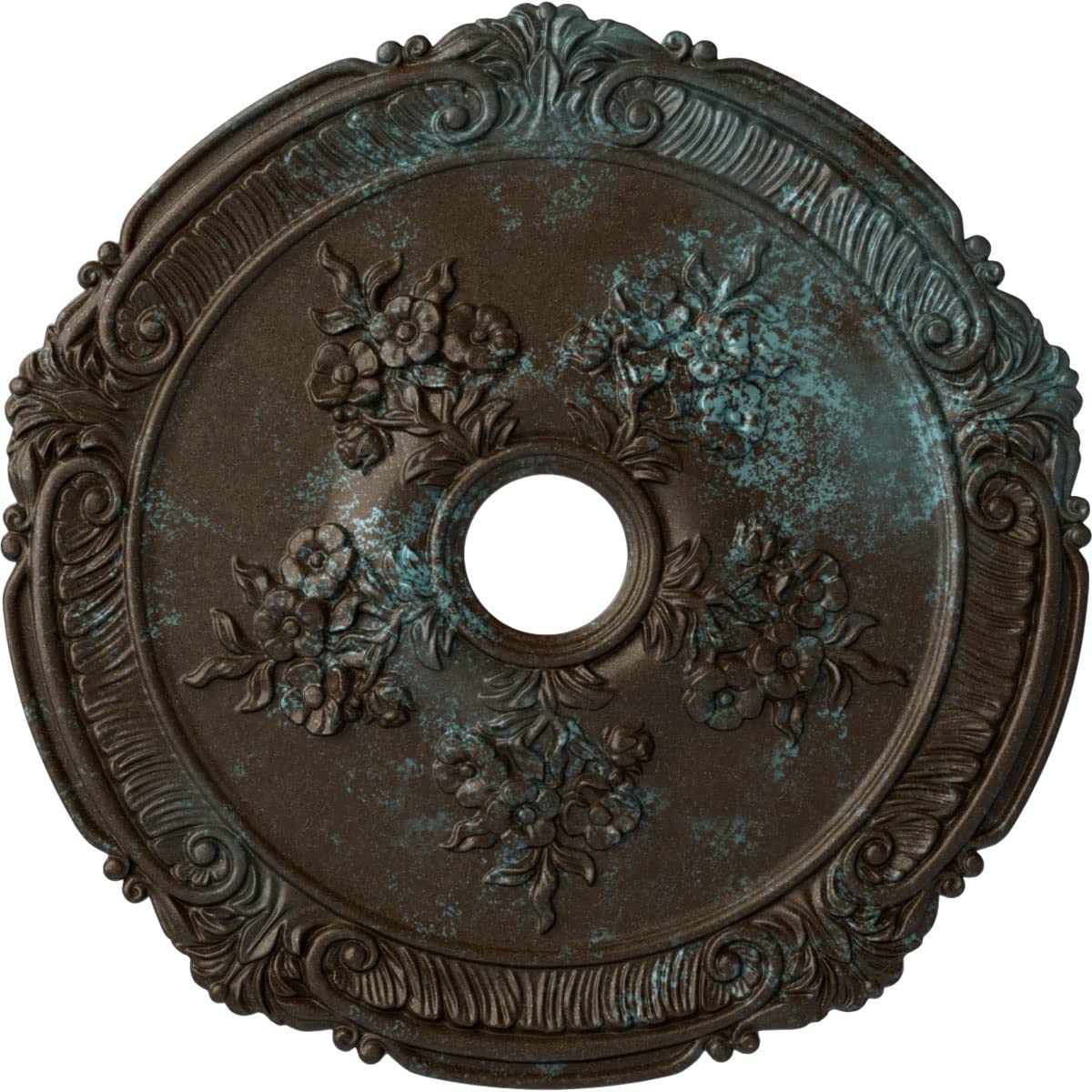 Ekena Millwork Cm26Atbbs Attica With Rose Ceiling Medallion, 26''Od X 3 3/4''Id X 1 1/2''P, Hand Painted Bronze Blue Patina