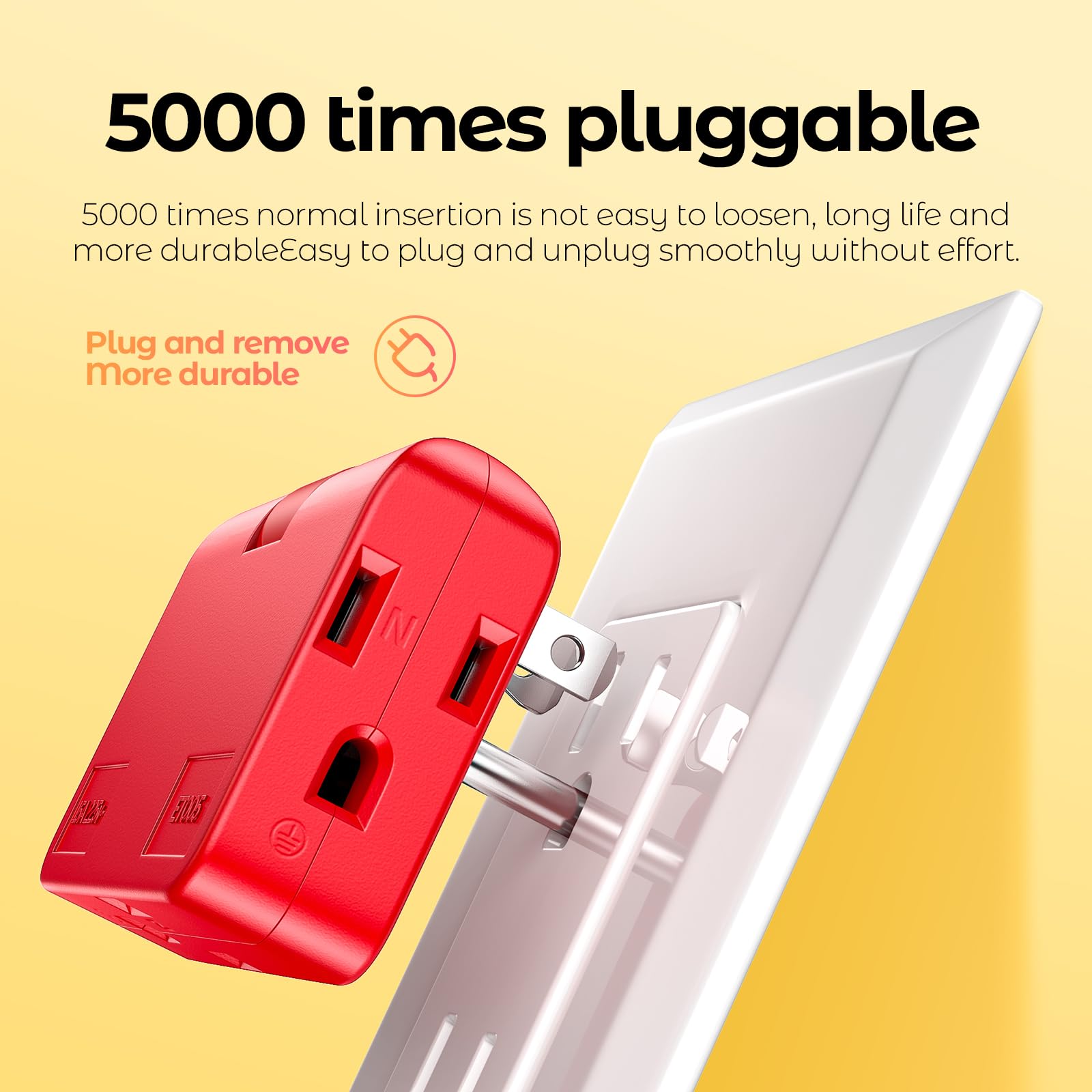 Red 3 Prong Outlet Splitter & Plug Extender   Converts 2 To 3 & 3 To 2 Prong, Multi Plug Wall Adapter, Side Plugs For Wall Outle