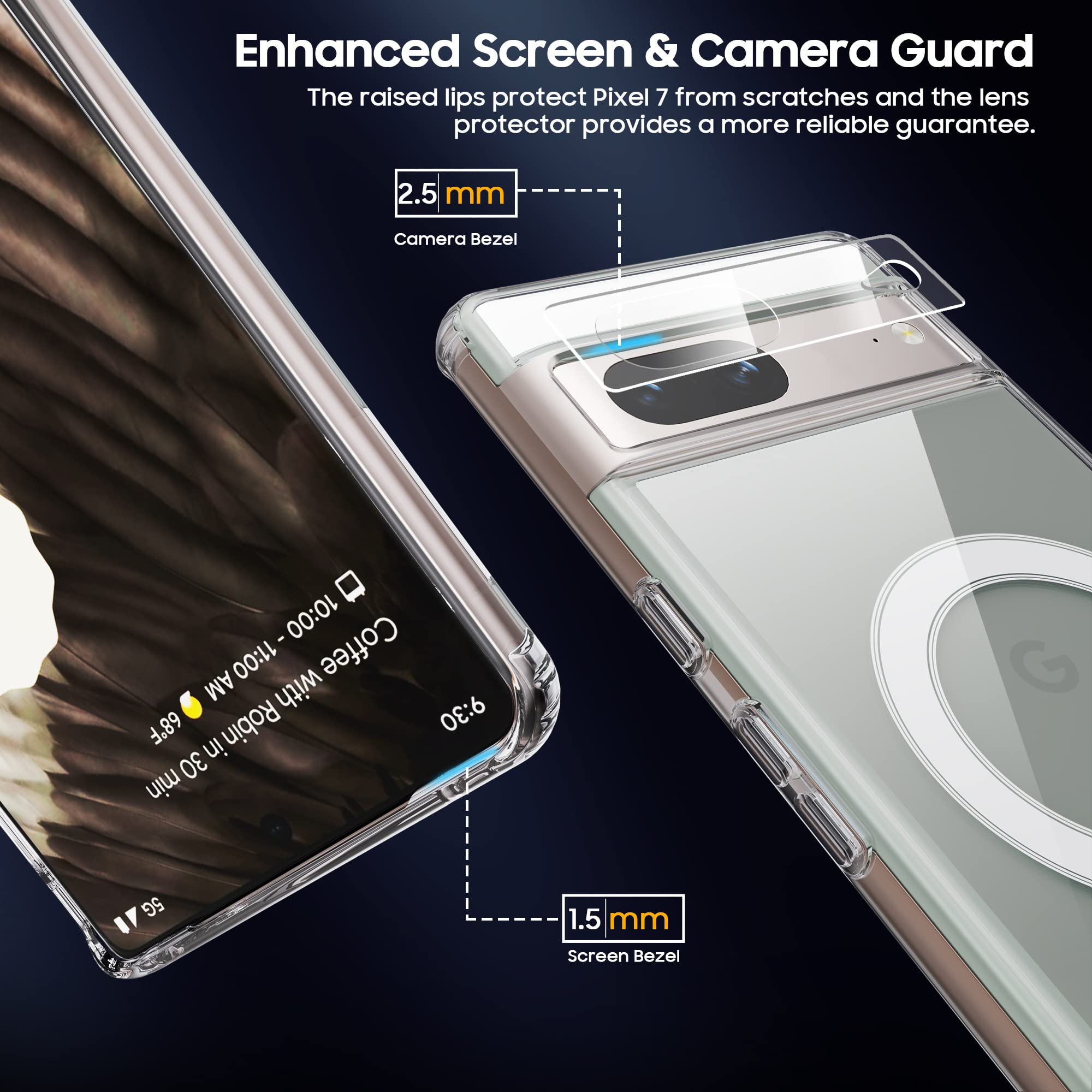 Makavo For Google Pixel 7 Case, Magnetic Cover Compatible With Magsafe, Slim Thin Crystal Clear Shockproof Phone Shell With Hard