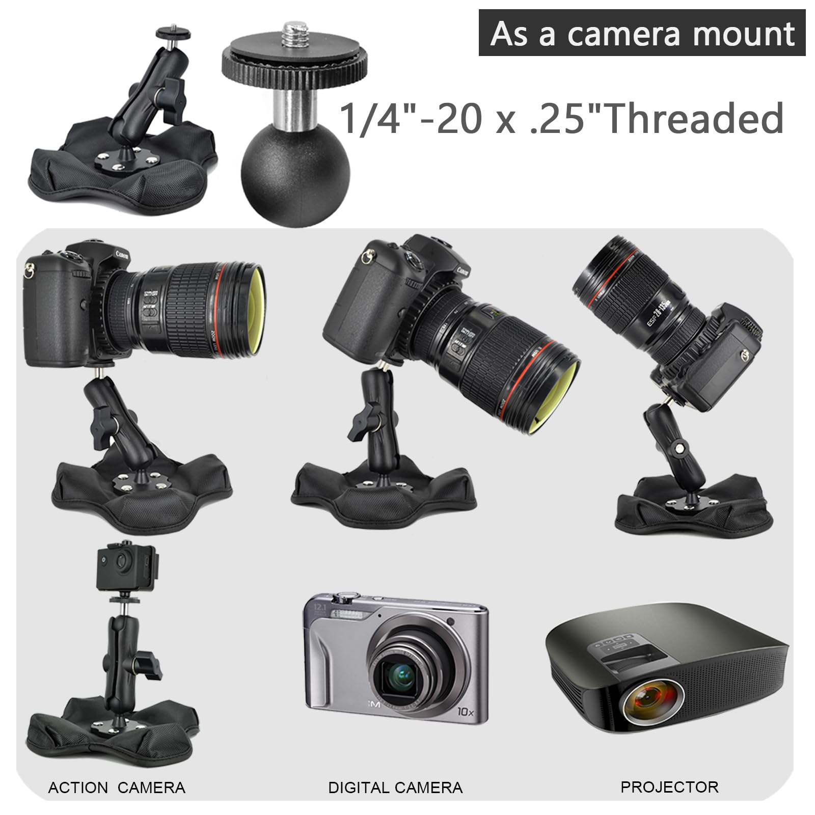 Vaubortti Aluminum Portable Nonslip Beanbag Dashboard Friction Mount 3 In 1 For Gps,Camera, Vedio Camera,Backup Camera Monitor,3