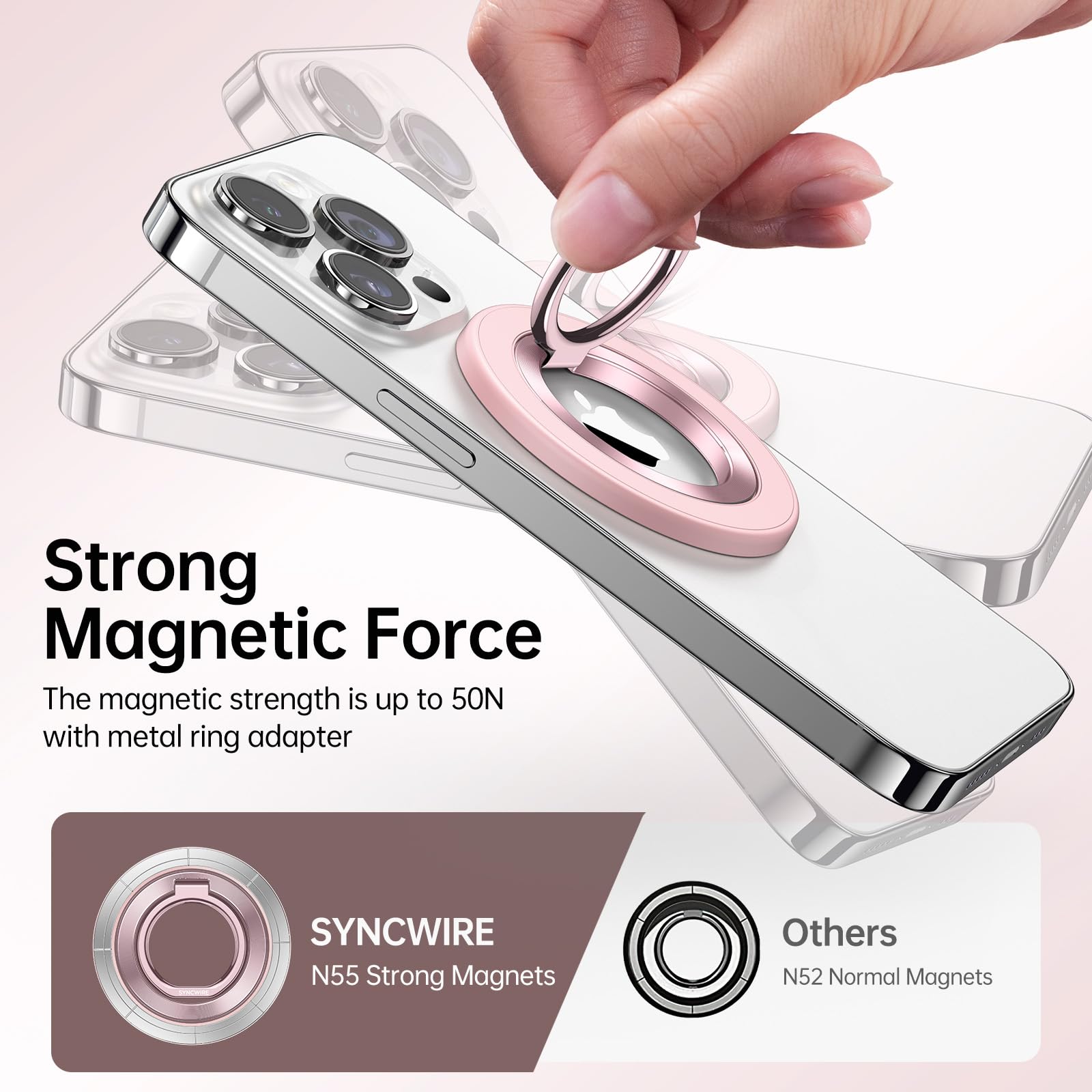 Syncwire Magnetic Phone Ring Holder For Magsafe, Magnetic Phone Ring Stand Finger Grip Kickstand With Two Sided Magnet For Magsa