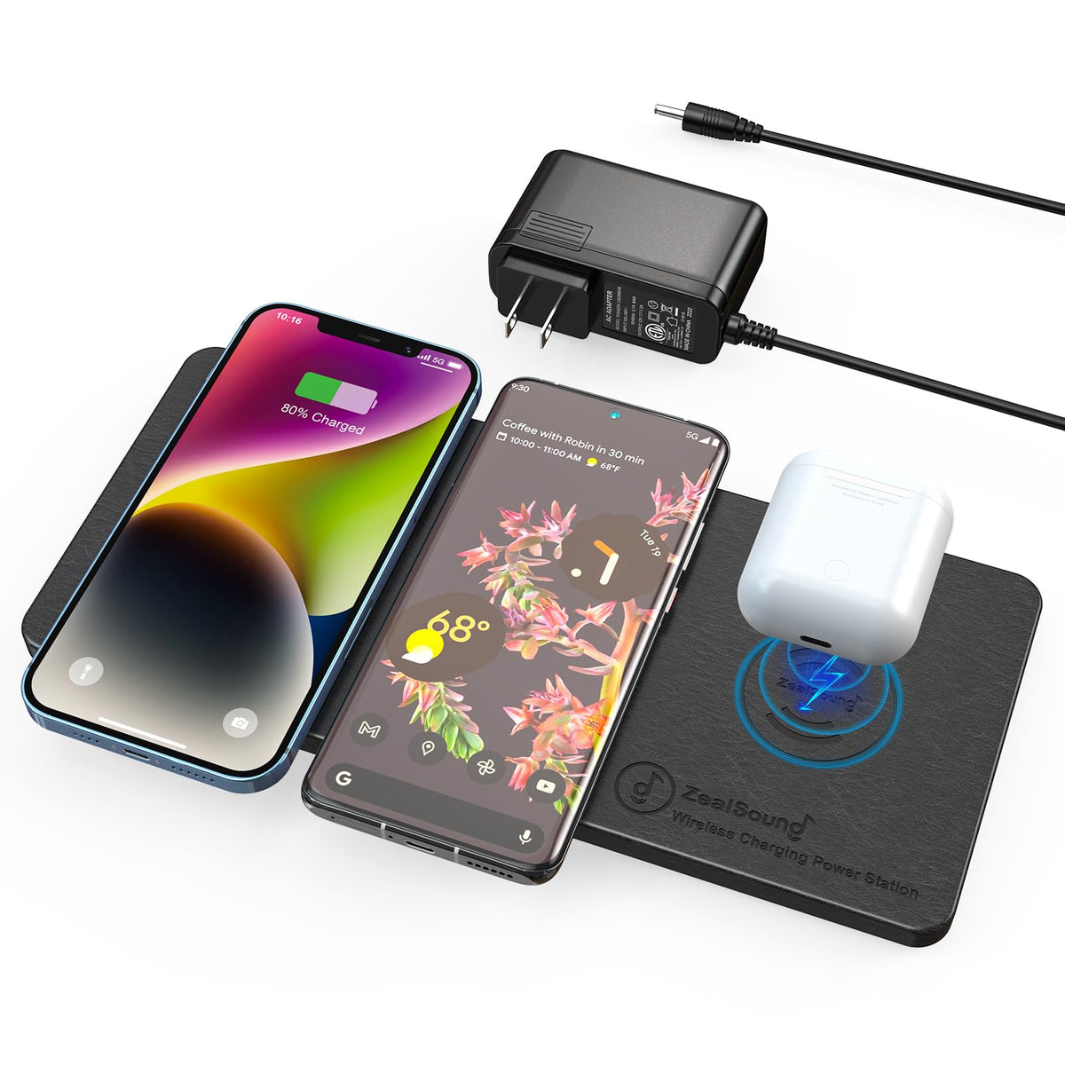 Wireless Charging Pad, Zealsound Ultra Slim Triple Wireless Charger Station For Multiple 3 Devices & New Airpods Ultra Slim Pu L