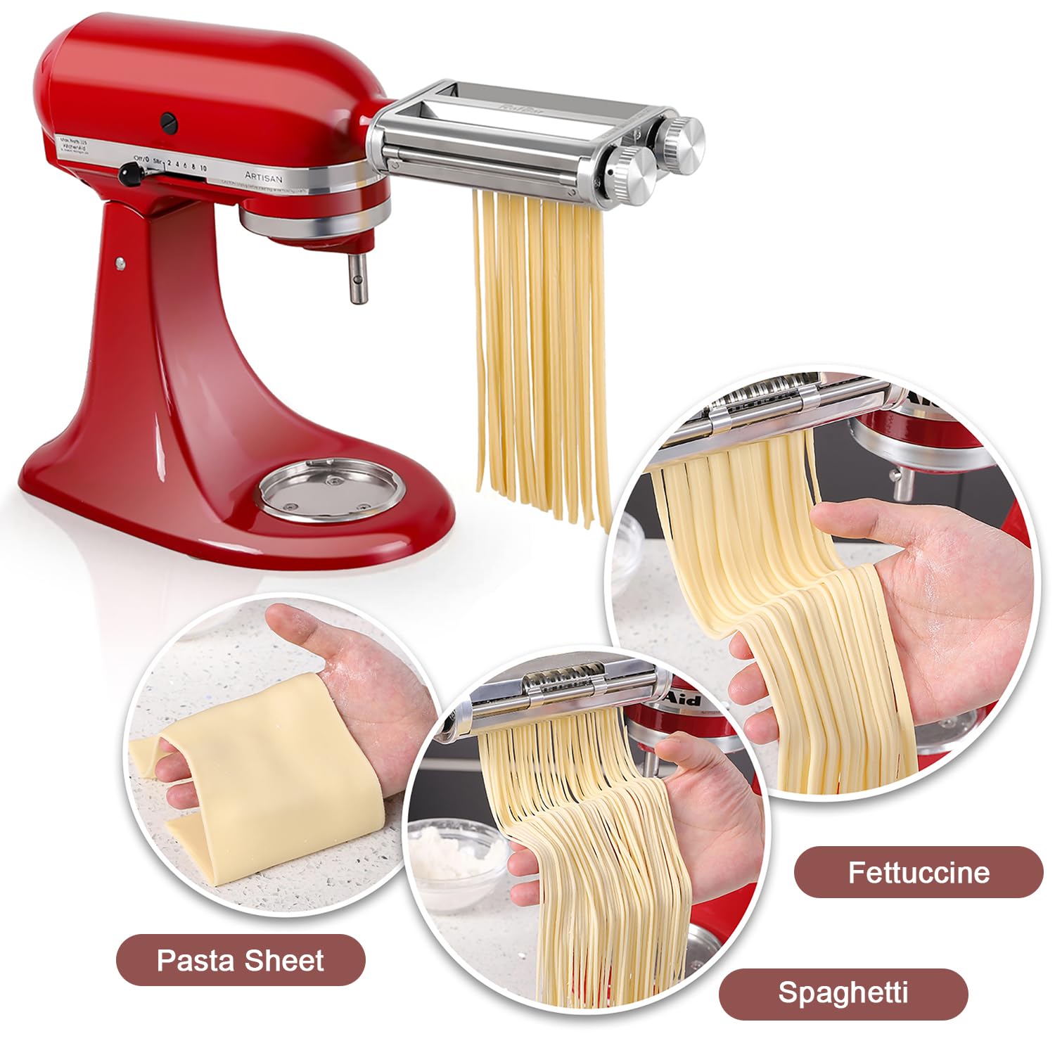 Pasta Maker Attachment For Kitchenaid Stand Mixers, 3 In 1 Set Pasta Machine Attachment Included Pasta Sheet Roller, Spaghetti C