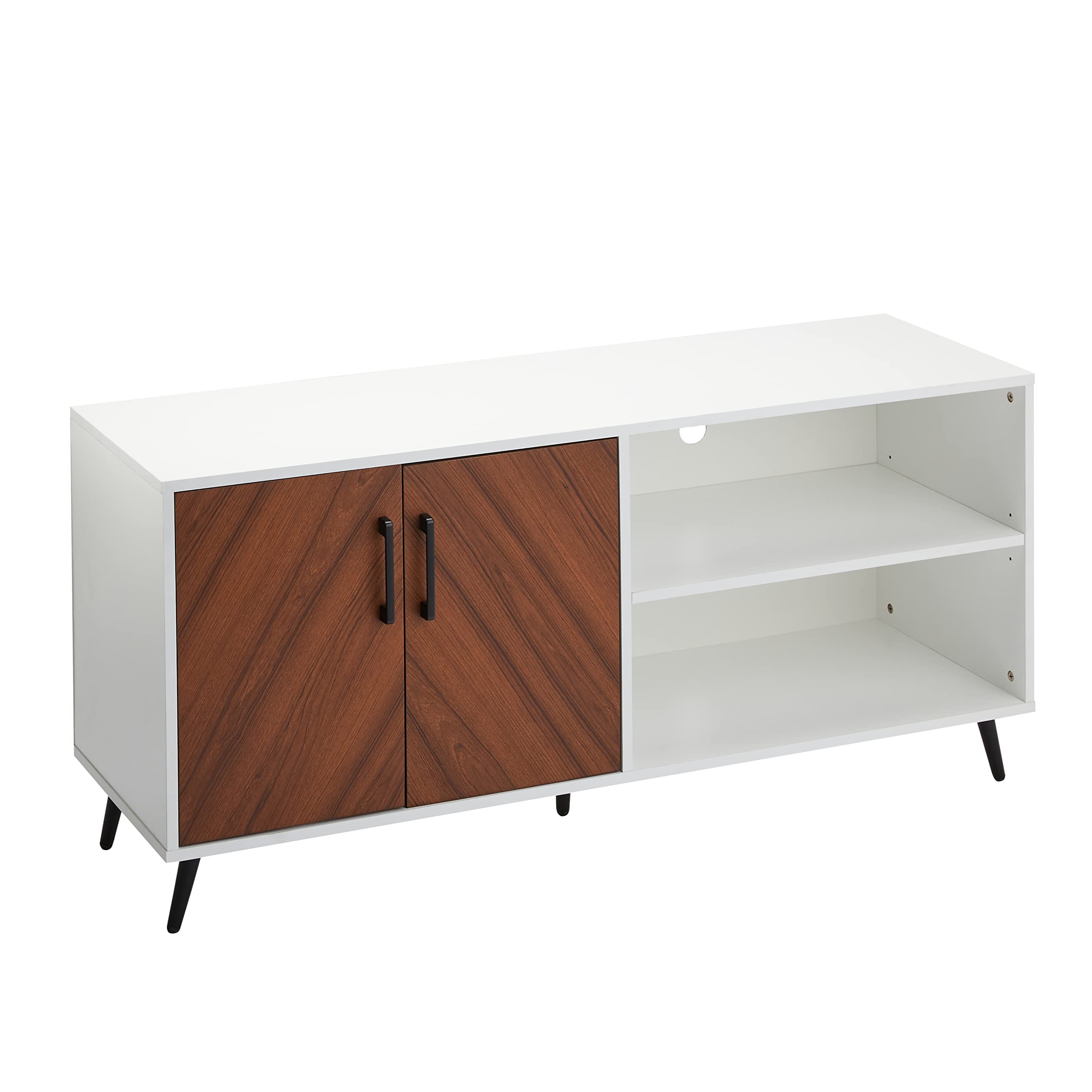 Rockpoint Modern 2 Door Asymmetrical Console Stand For Tvs Up To 58 Inches, 52Inch, White