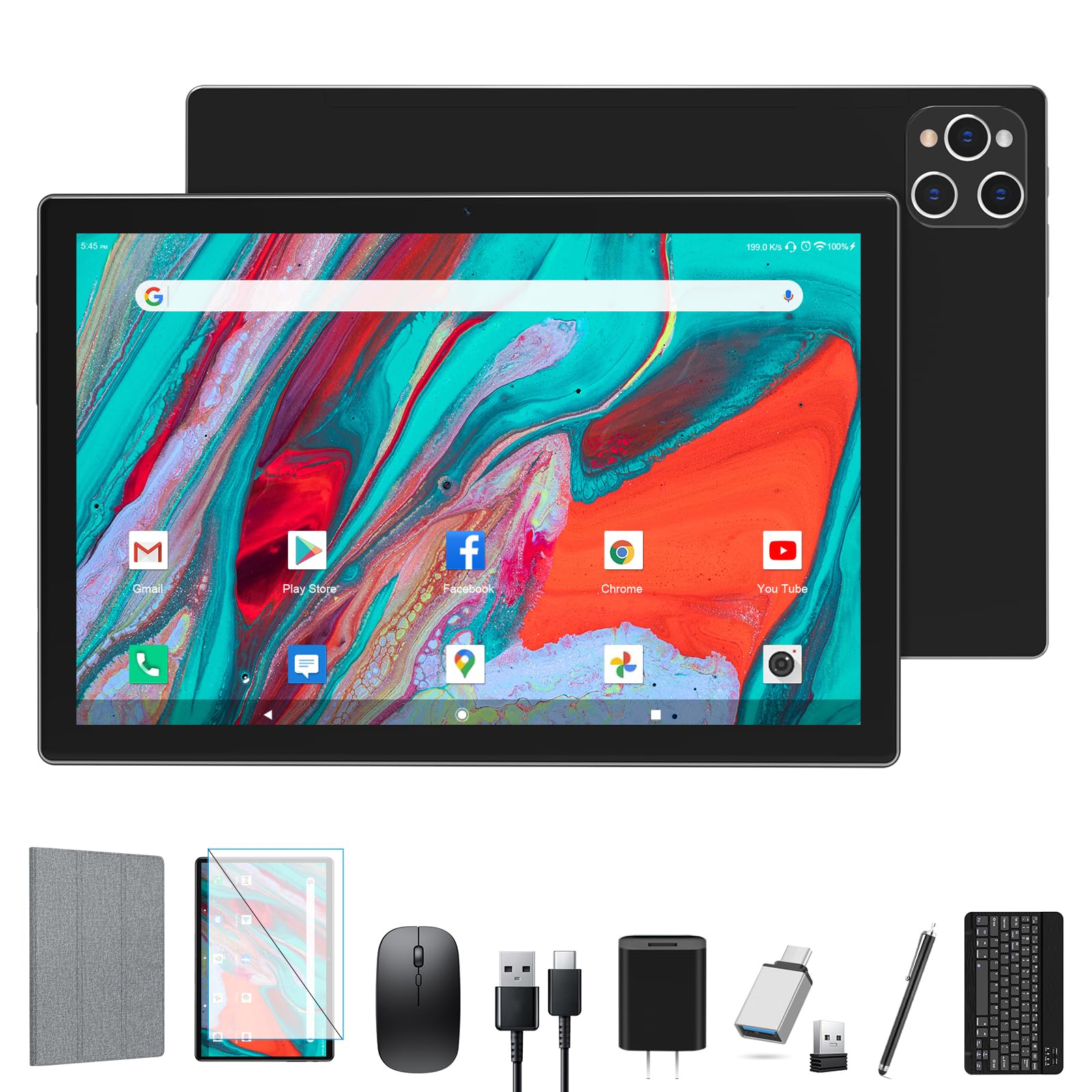 Tablet 2024 Latest Android 12 Tablet 128Gb + 16Gb (8+8 Expand) Large Storage, 2 In 1 Tablet With Keyboard, Octa Core Processor, Tablet 10 Inch Screen, 5G Wifi Tablet Bluetooth/Mouse/Case/13Mp Camera