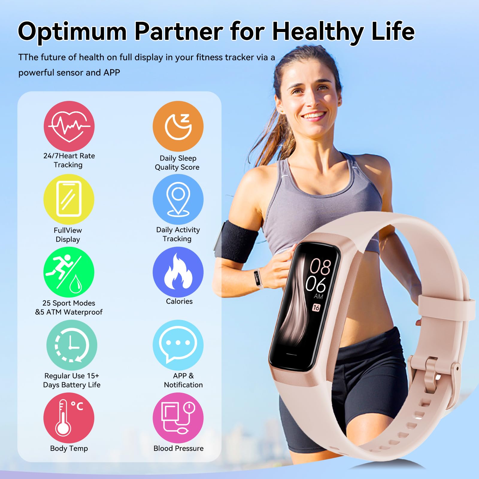 Appbyer Fitness Tracker With 24/7 Heart Rate, Blood Oxygen Blood Pressure Sleep Monitor, Activity Trackers 5 Atm Waterproof,Step