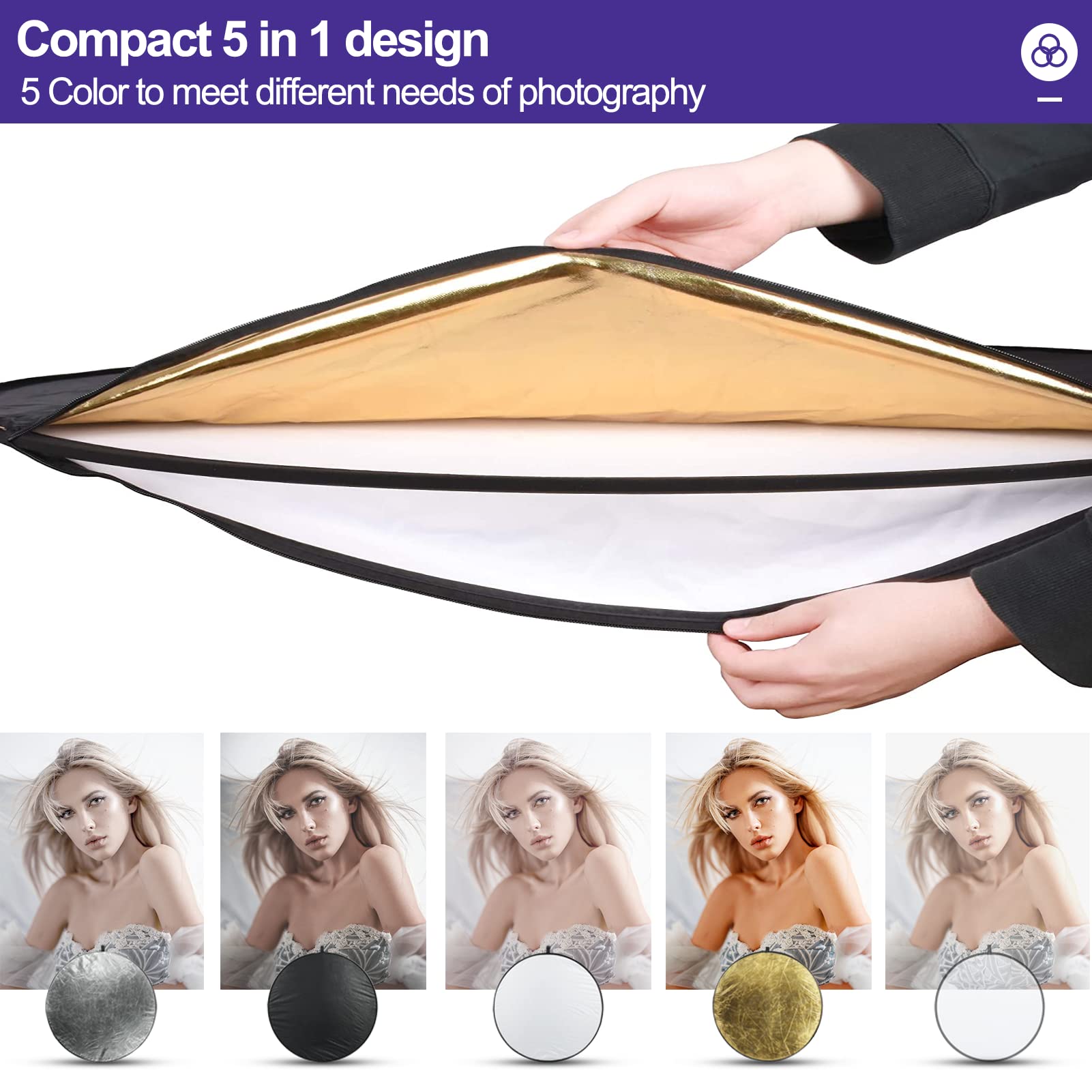 Emart 24 (60Cm) Light Reflectors 5 In 1 Photo Collapsible Photography Reflector With Bag   Portable Camera Light Reflector Photo