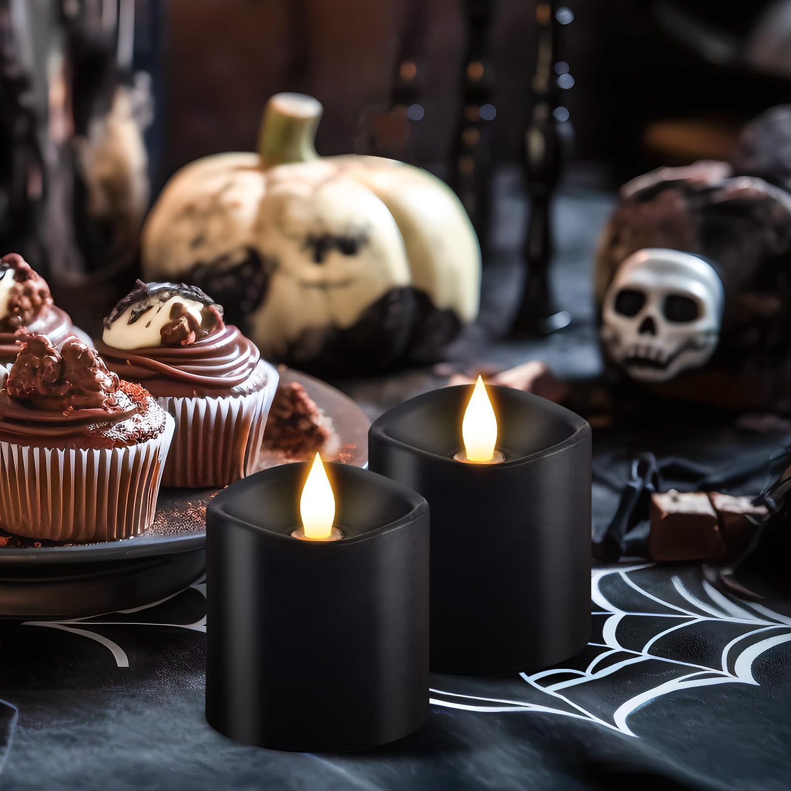Milysoek 3X3 Flickering Flameless Candles Set Of 2, Real Wax Led Candles Battery Candles Flickering,With Timer, 3 Inch Flameless