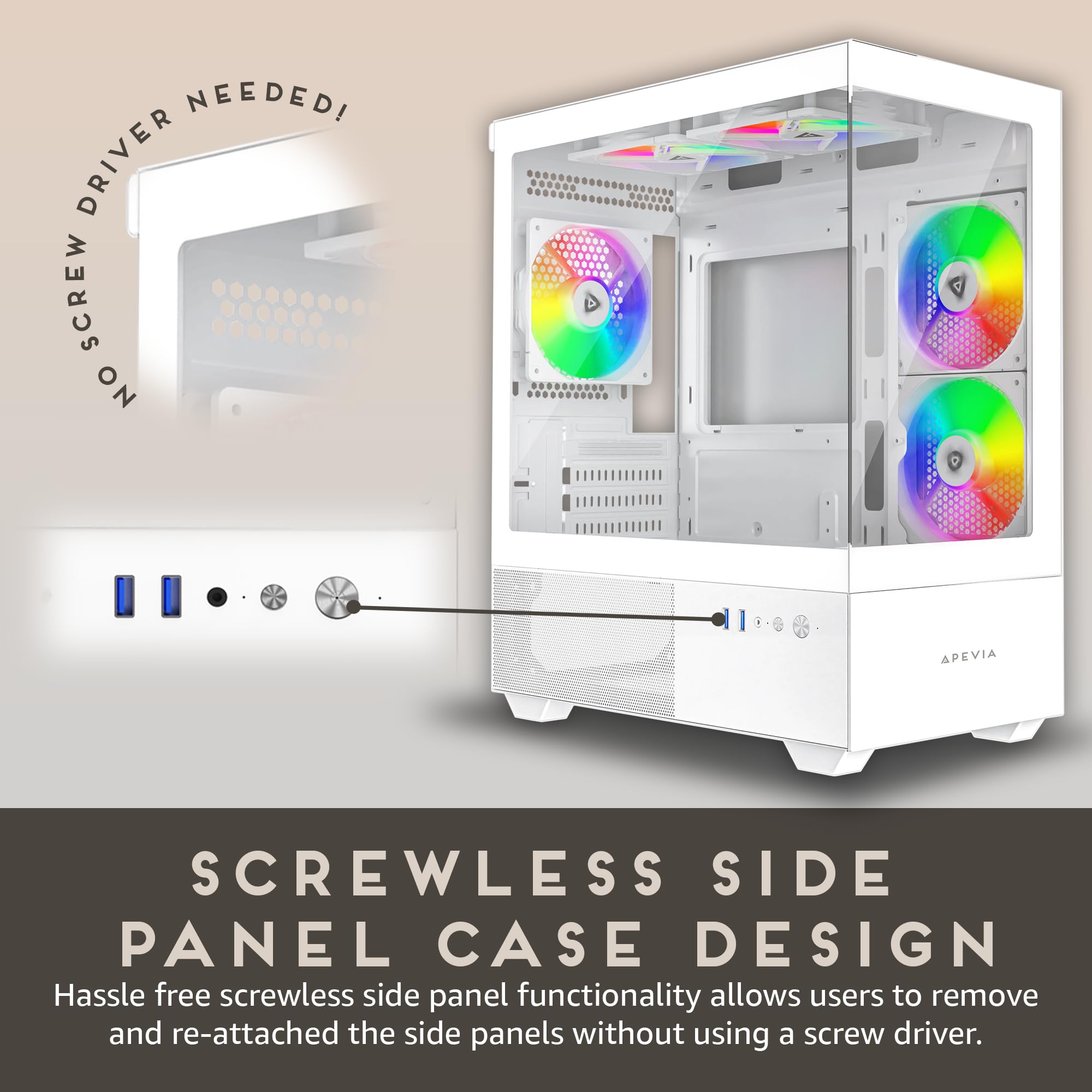 Apevia Phantom Wh Phantom Micro Atx Dual Chamber Gaming Pc Case W/ 5X 120Mm Argb Fans, 366 Rgb Modes, Dual Tempered Glass Panels