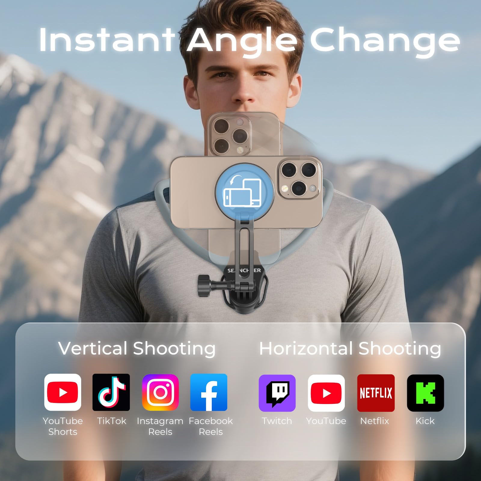 Magnetic Neck Mount For Phones,Neck Phone Holder For Recording,Hands Free Pov/Vlog Cell Phone Holder For Phone Android Gopro Dji