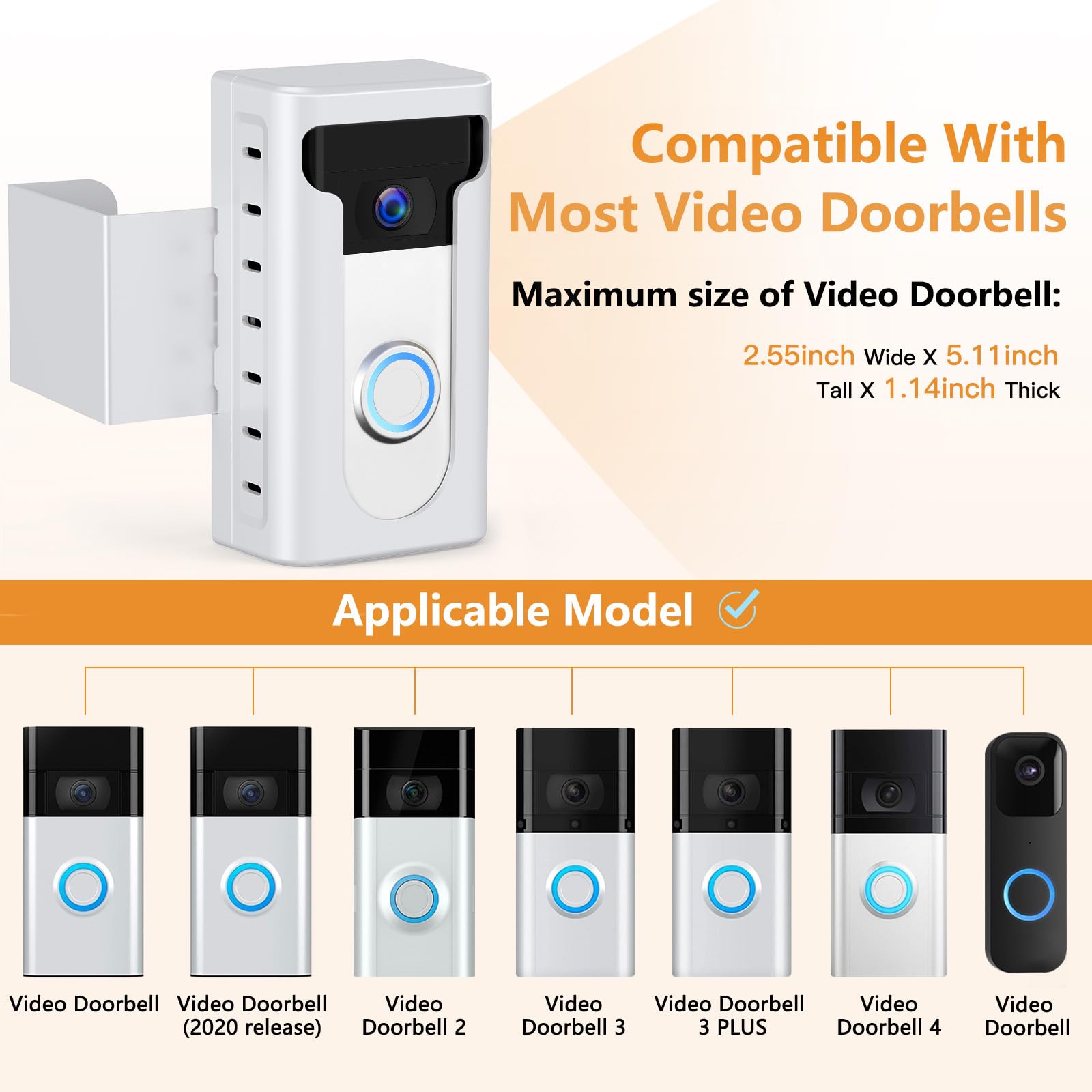 Anti Theft Video Doorbell Mount Compatible With Ring/Blink Wireless Video Doorbell, Not Block Doorbell Motion Sensor, No Drill M