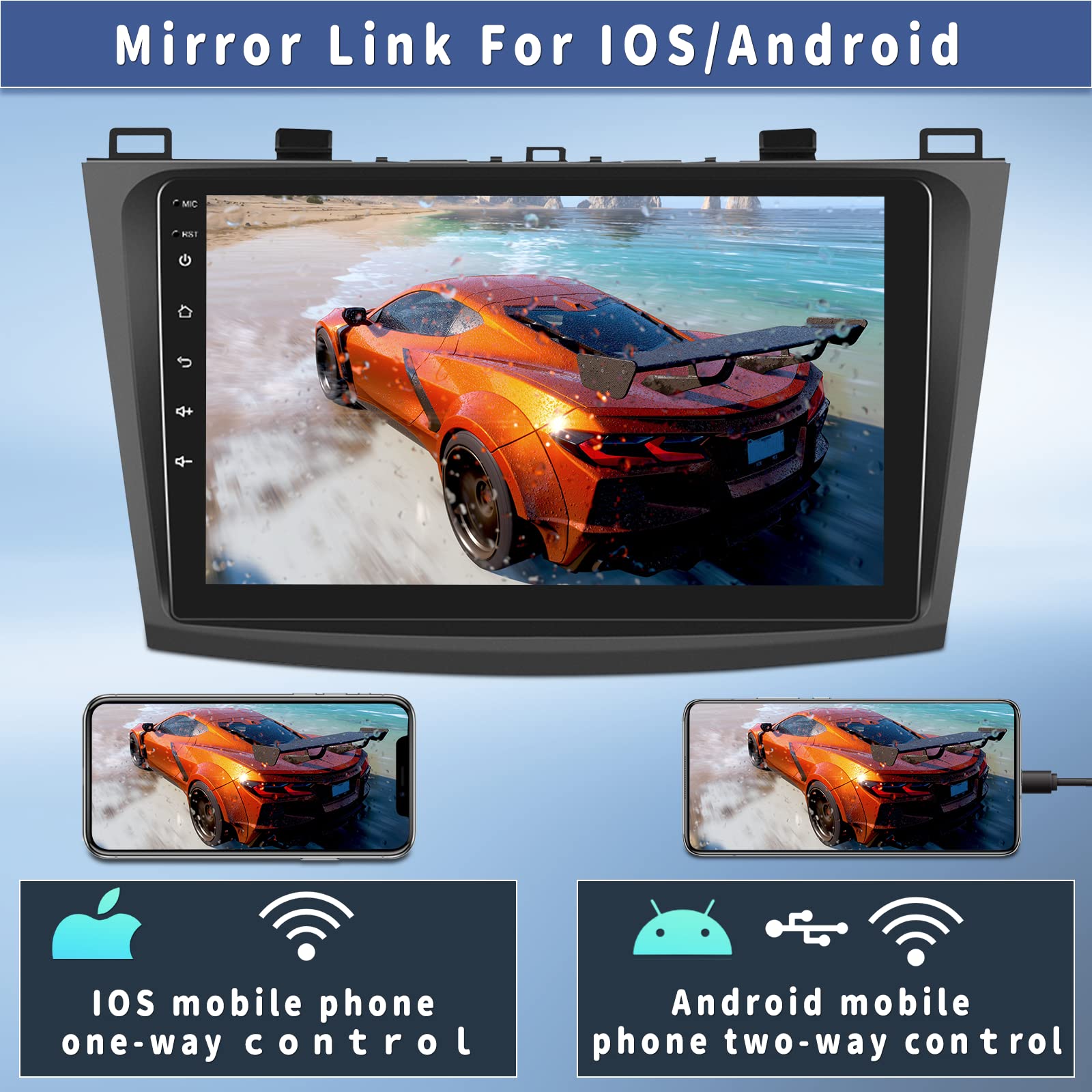 Android 13 Car Stereo For Mazda 3 2009 2013,9 Inch Touchscreen Car Radio Android Head Unit With Mirror Link Gps Wifi Bluetooth Fm/Rds Radio Swc Dual Usb/Aux In+Backup Camera[1+32G]