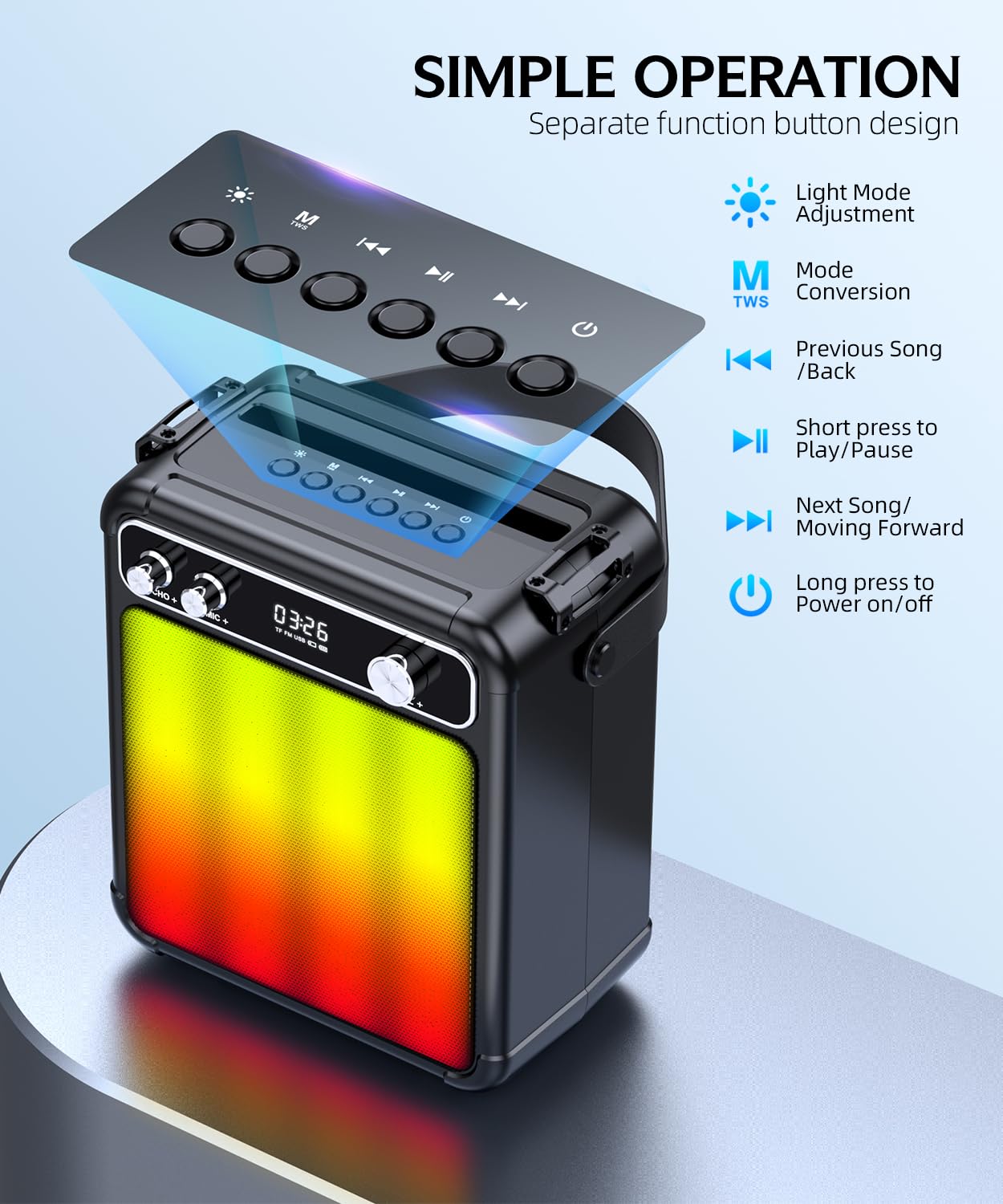 Karaoke Machine,Karaoke Machine For Adults,Bluetooth Speaker With 2 Wireless Karaoke Microphones For Adults & Kids With Led Ligh