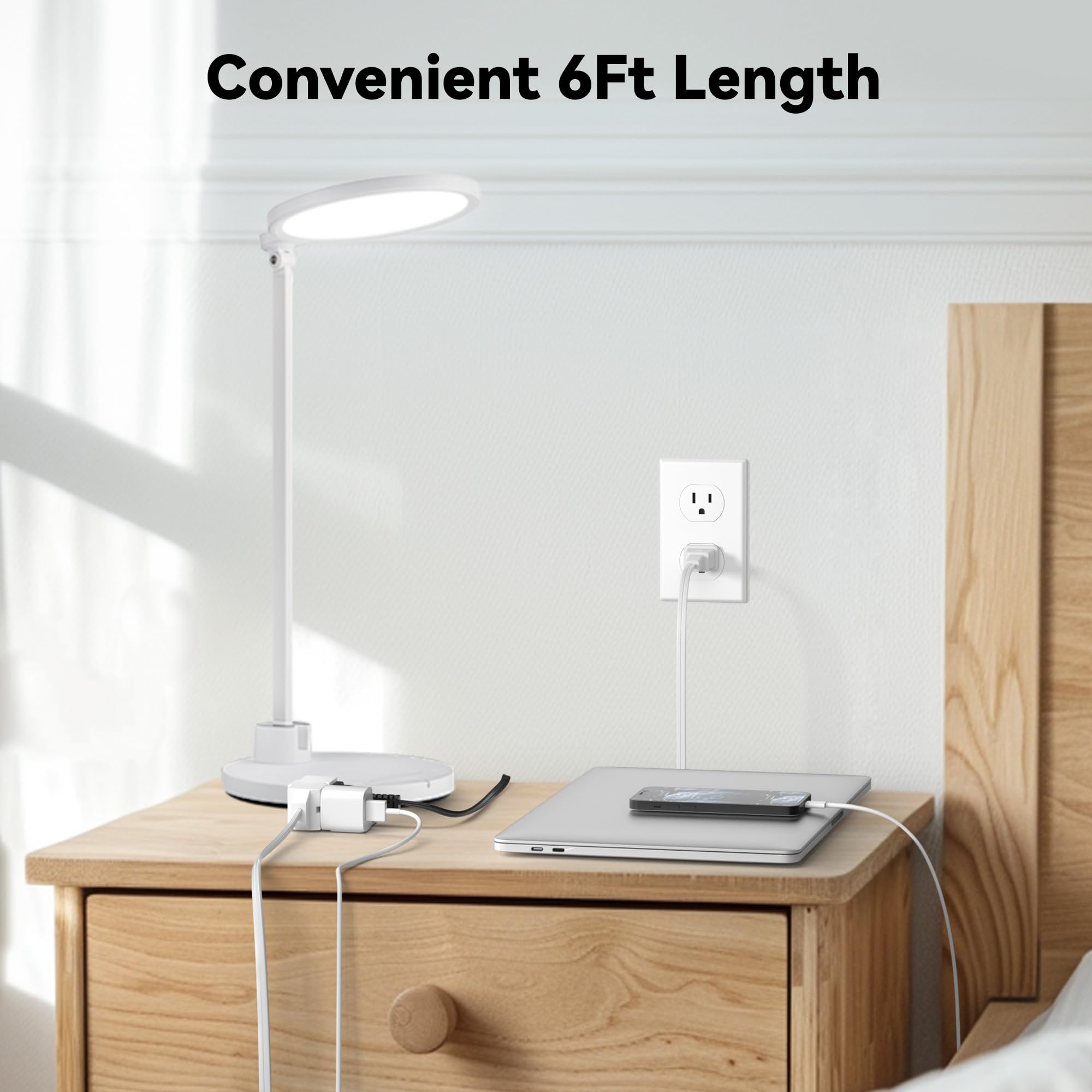 Bn Link 6 Ft 3 Outlet Indoor Extension Cord 16/2 Spt 2, 2 Pack White, 2 Prong Polarized Plug, Household Power Cord For Home, Off