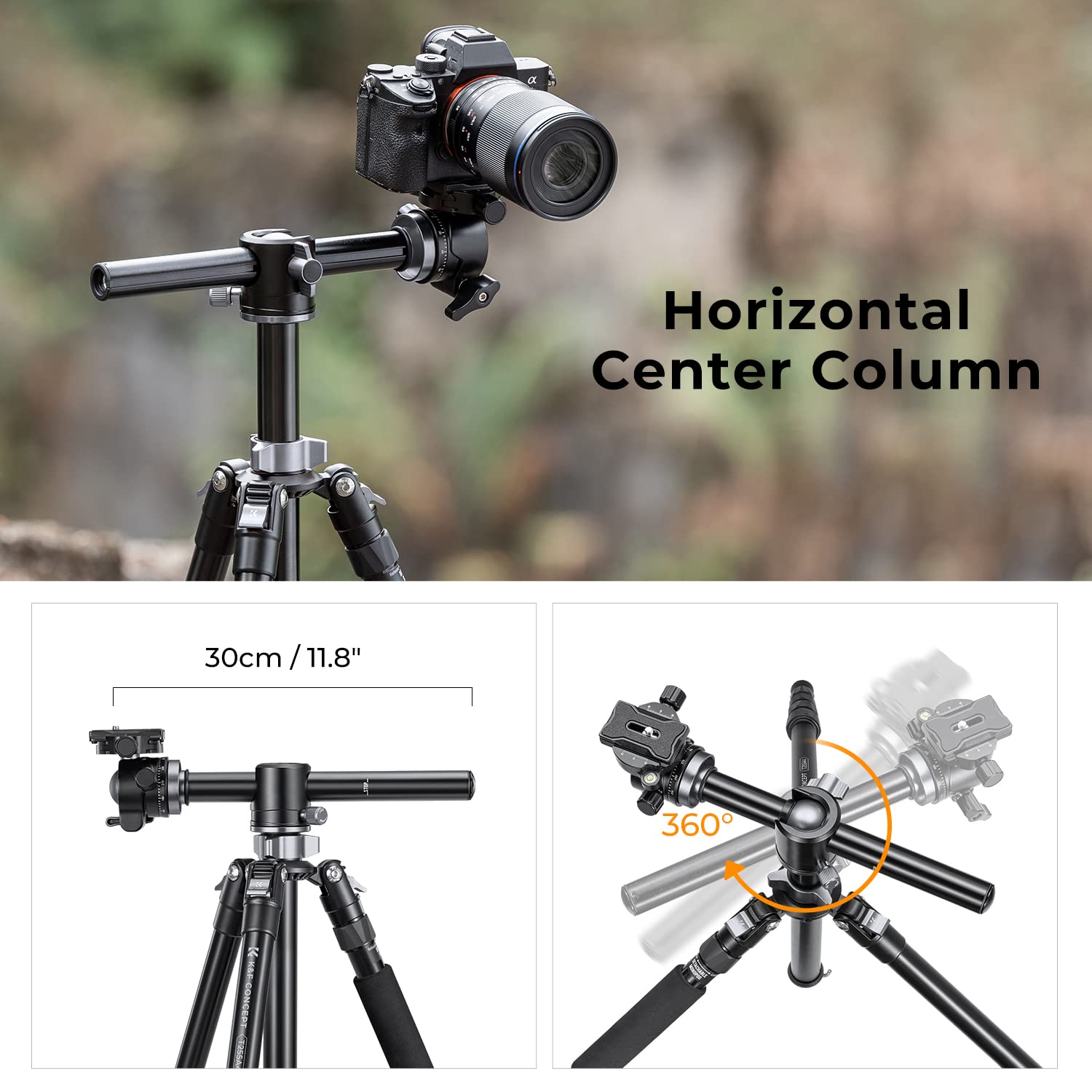 K&F Concept 67 Inch Camera Tripod Horizontal Aluminum Tripods Portable Monopod With 32Mm Ball Head 12Kg Load Capacity Quick Release Plate, For Travel And Work T255A4+Bh 32L(Gray)