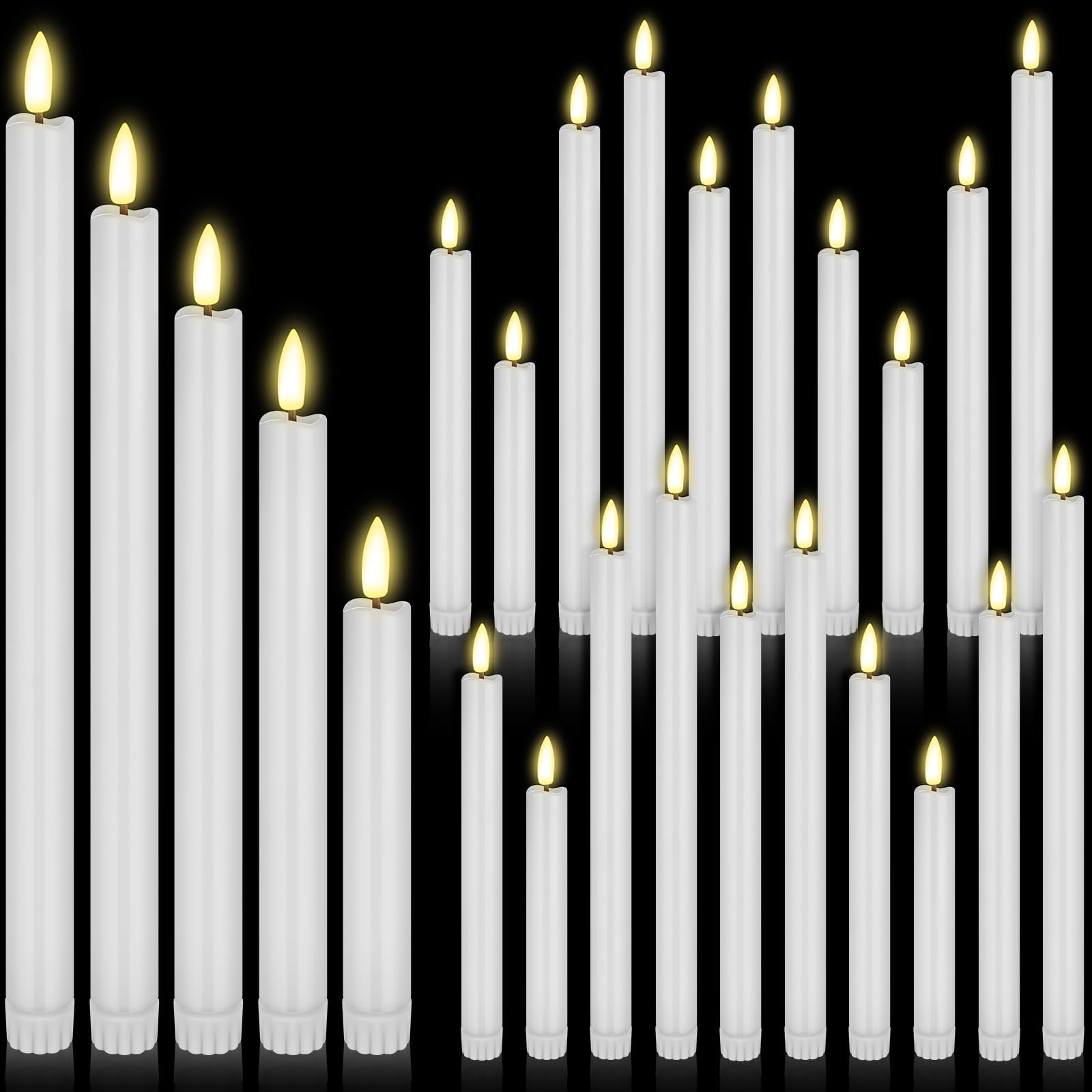 Rossesay 20 Pcs Flameless LED Taper Candles Battery Operated Taper Candles 5 Sizes of 6.5, 7.7, 8.8, 10.0, 11.2 Flamel