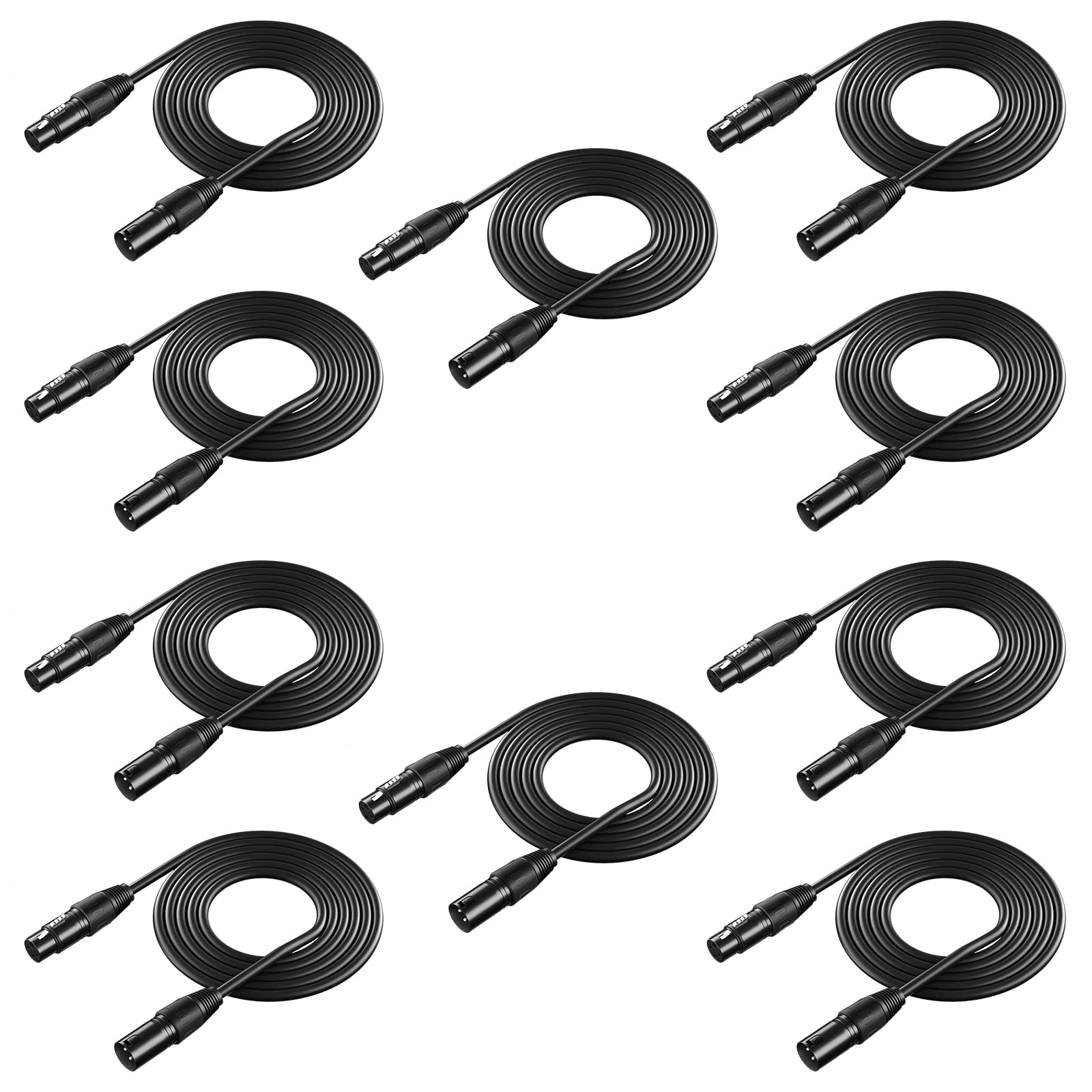 Neewer 10 In 1 Mega Value Pack With 6.5 Feet / 2 Metres Xlr Stage Light Cable Wire 3 Pin Xlr Male To Female Connector For Moving