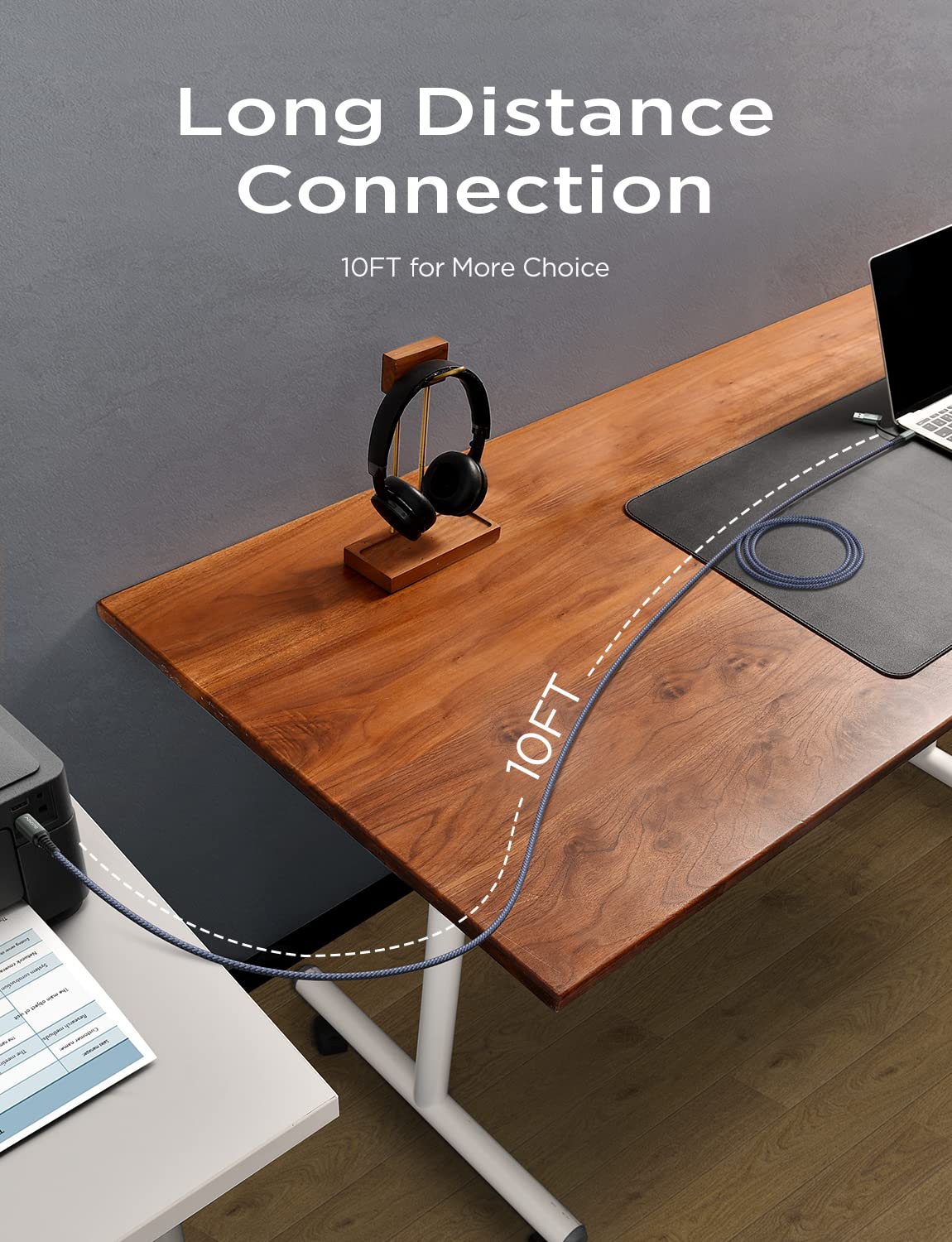 Ainope Printer Cable, 2 In 1 Usb Printer Cable High Speed 10Ft Nylon Braided [Never Rupture] Usb B To Usb C Printer Cord For Mac