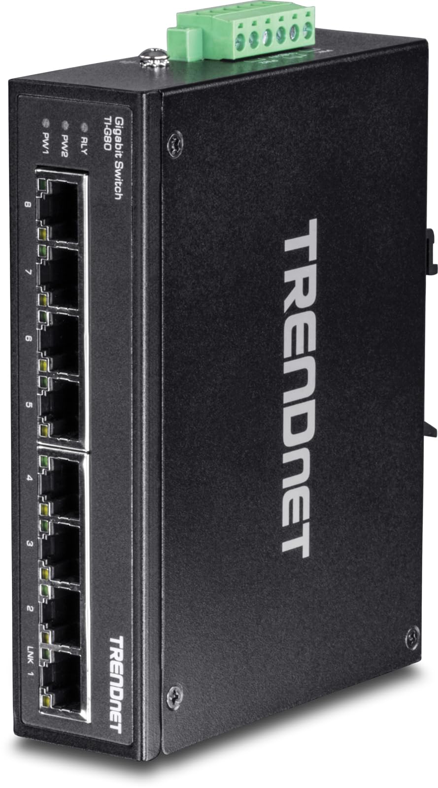 TRENDnet 8-Port Hardened Industrial Gigabit DIN-Rail Switch, 16 Gbps Switching Capacity, IP30 Rated Metal Housing (-40 to 167 F)