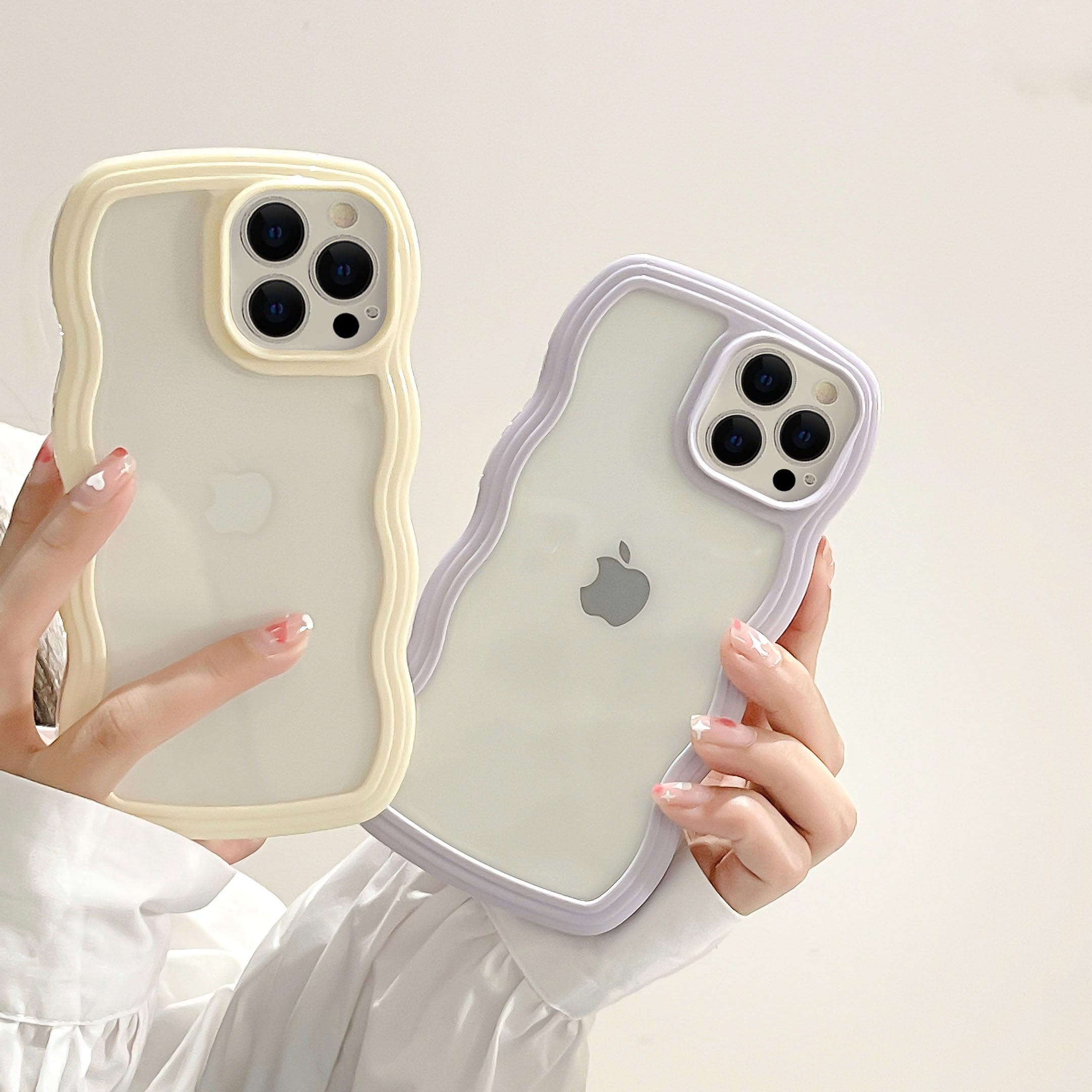 Qltypri Compatible With Iphone 15 Pro Case, Cute Curly Wave Frame Clear Case For Girls Women, Transparent Soft Silicone Tpu Bump