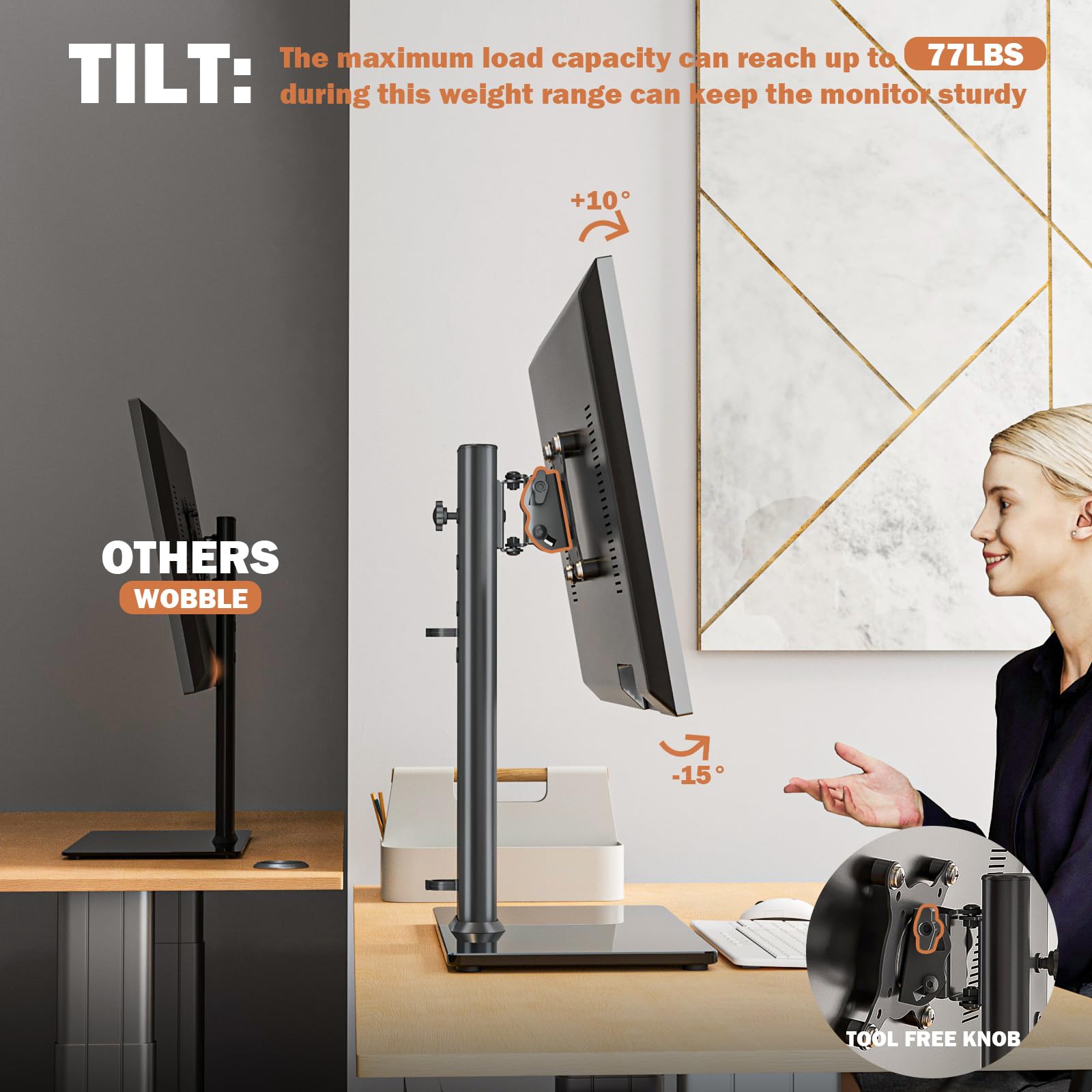 Single Lcd Computer Monitor Free Standing Desk Stand Mount Riser For 13 Inch To 32 Inch Screen With Swivel, Height Adjustable, R