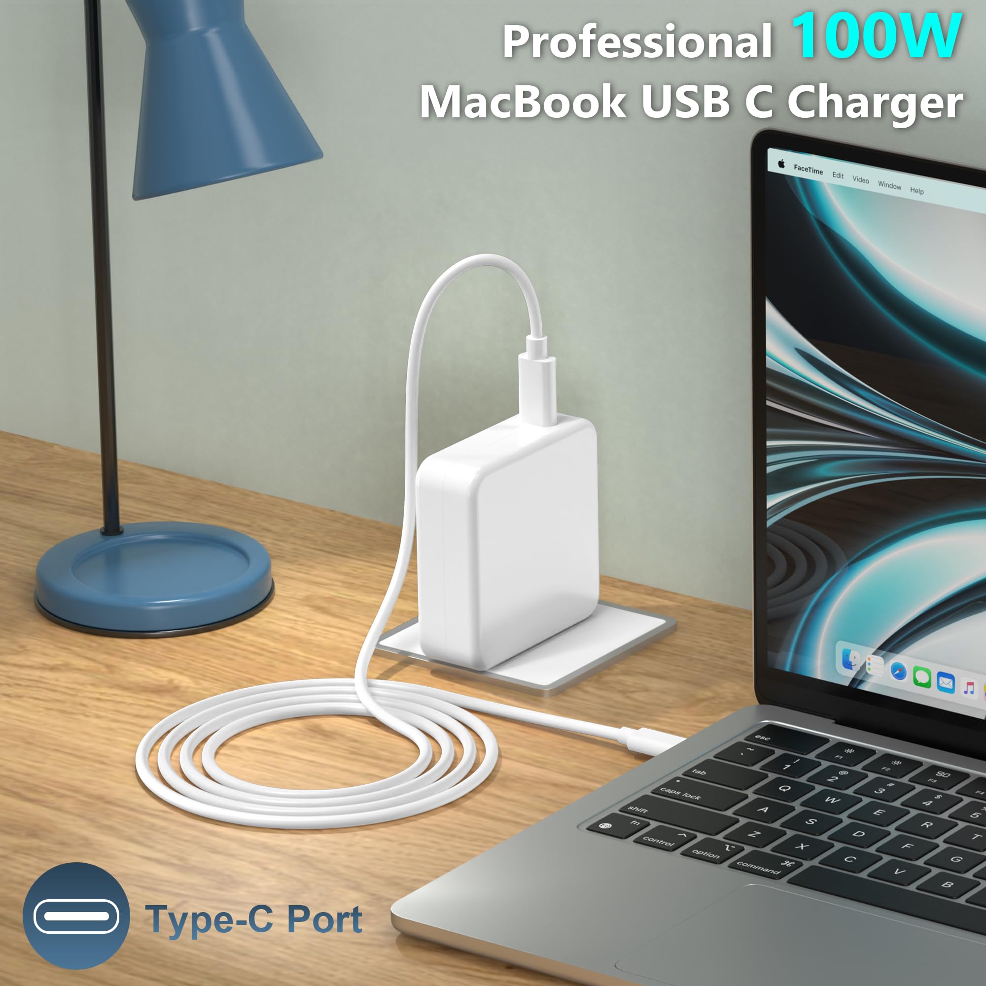 AYKLCZUU 100W USB C Charger - Fast Charging Power Adapter for MacBook Air/Pro 13-16 Inch, iPad Pro 2018-2021, Model SM100