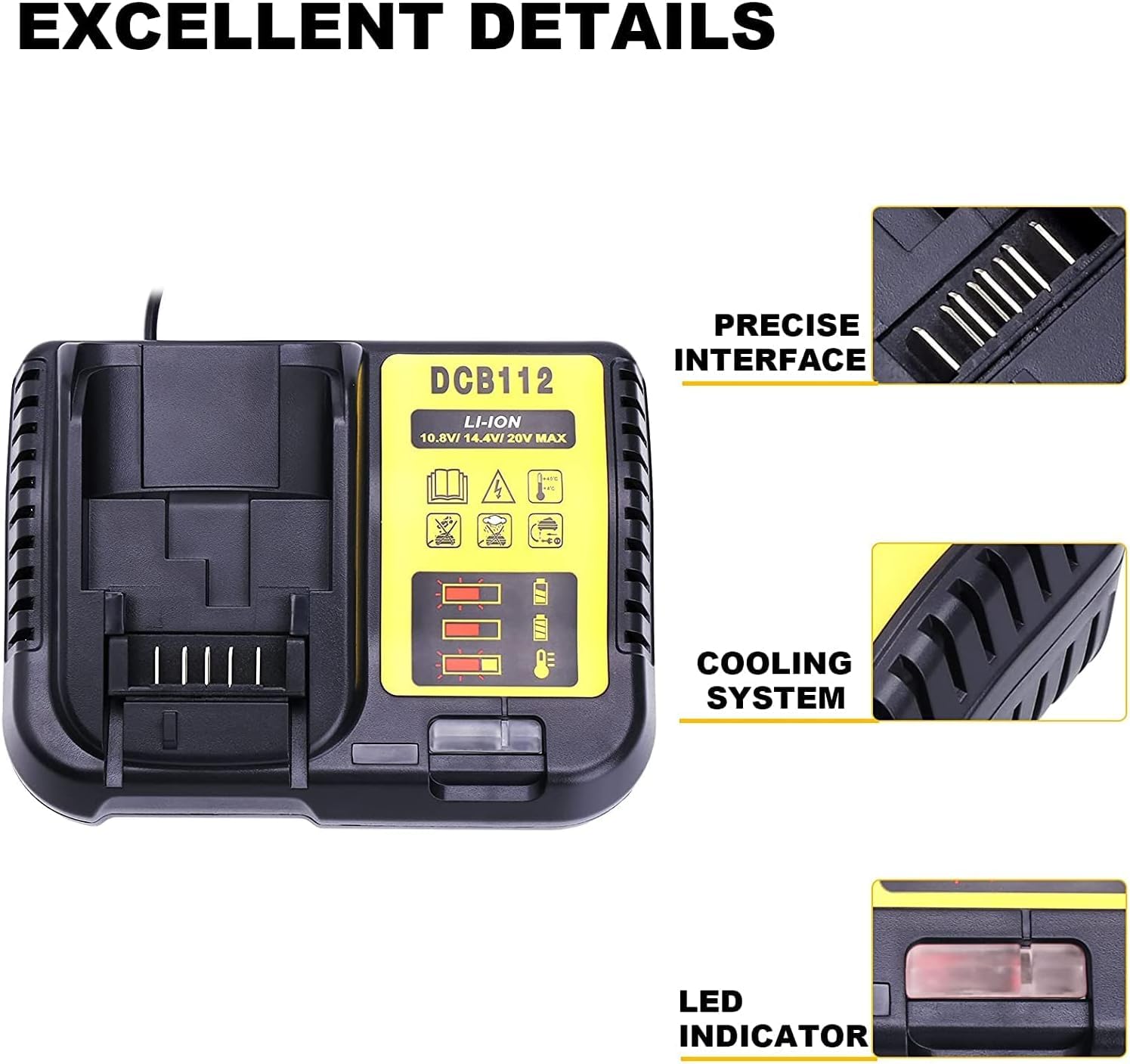 Dcb112 Replacement Battery Charger For 20V Charger Dcb101 Dcb105 Dcb115 Dcb107,Compatible With 12V&20V/60V Max Lithium Ion Batte