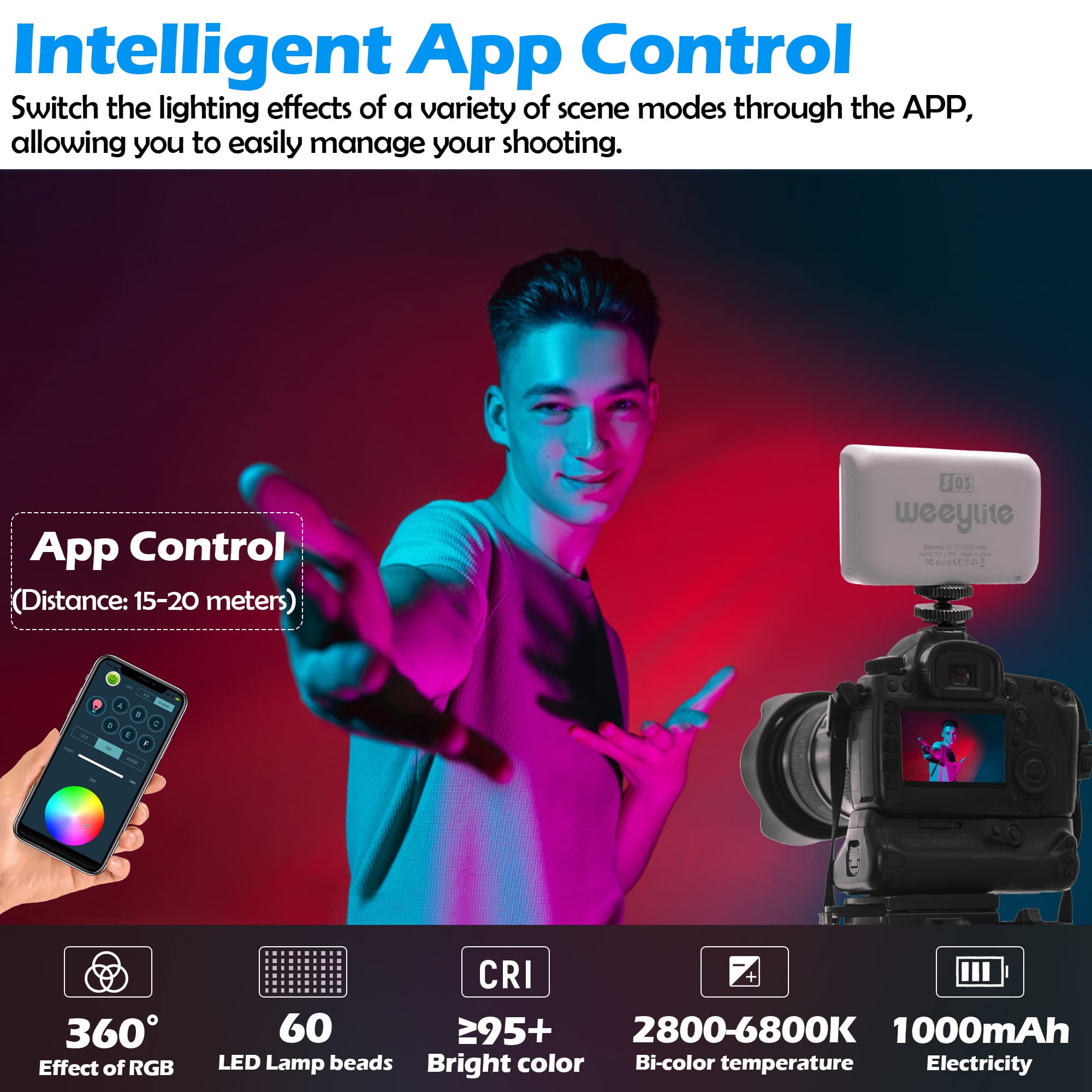 Rgb Led Camera Video Light, Portable Rechargeable On Camera Led Video Photography Lighting, Rgb Camera Led Panel Light For Photo