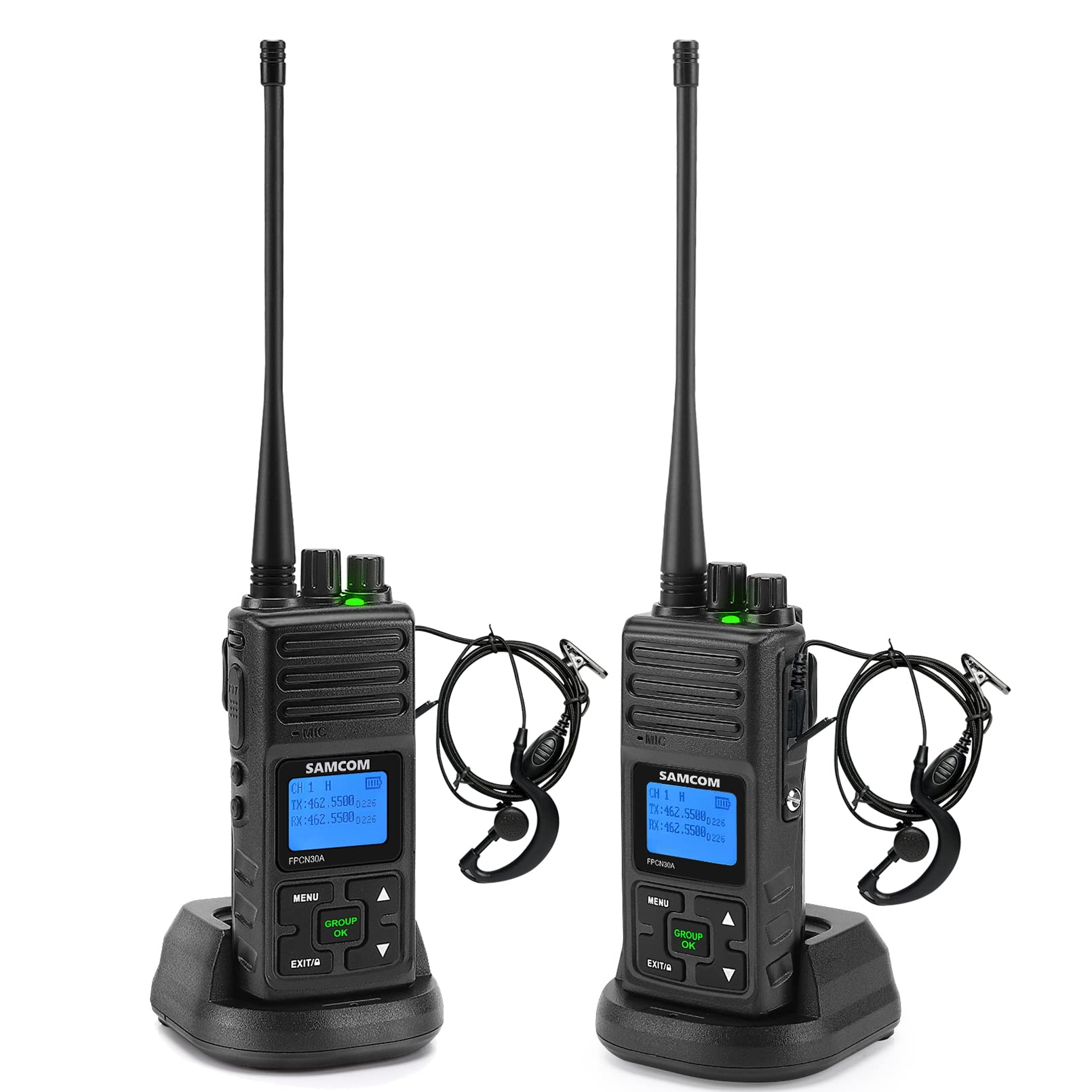 Samcom Fpcn30A Two Way Radio Long Range Rechargeable,5W High Power Uhf Programmable Professional Handheld 2 Way Radios Walkie Talkies For Adults Long Range With Group Call/1500Mah/Earpieces, 2 Packs