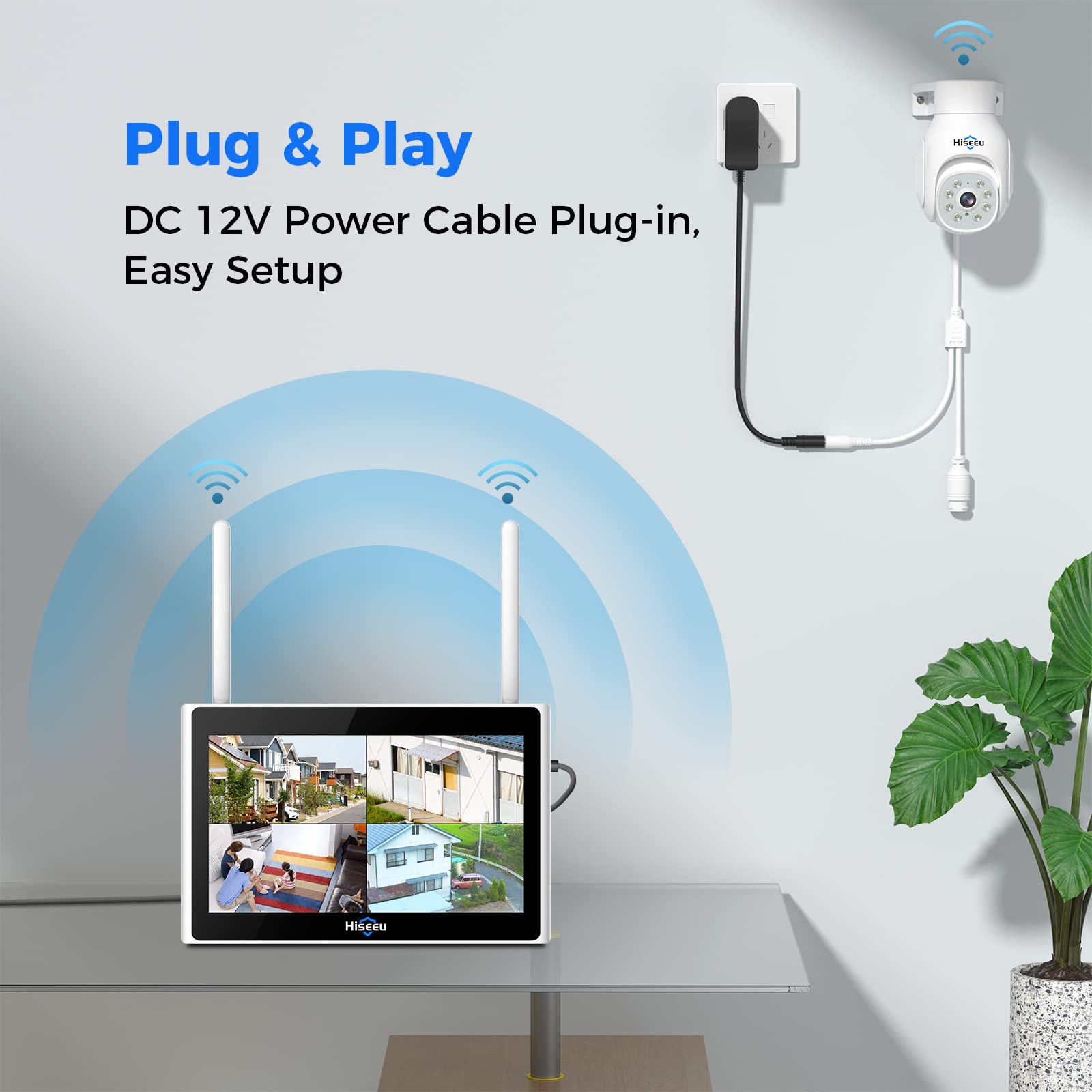 Hiseeu Wireless Security Camera System, 4Pcs 5Mp Outdoor Camera With 10In Lcd 1T Hdd, 2 Way Audio, Ptz, Color Night Vision, Moti