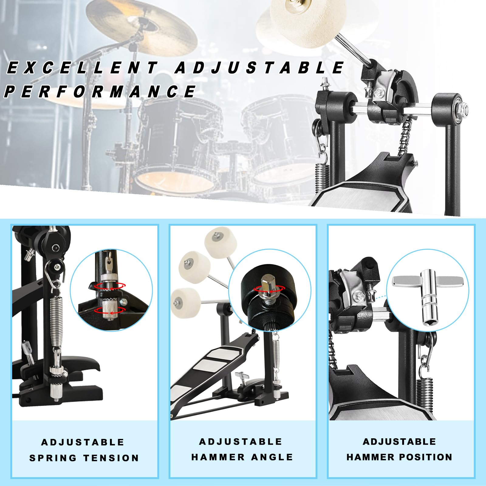 Bass Drum Pedal, Kick Drum Pedals Beater Head Bass Pedal For Drum Set