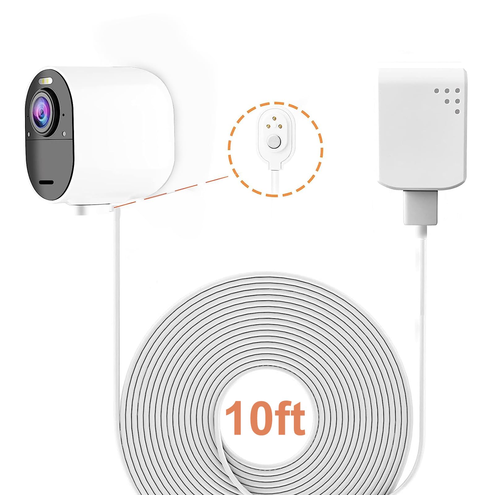 Charging Cable For Arlo Ultra/Ultra 2/Pro 3/Pro 4, Weatherproof Outdoor Magnetic Power Cable With Quick Charge Adapter, 10 Feet